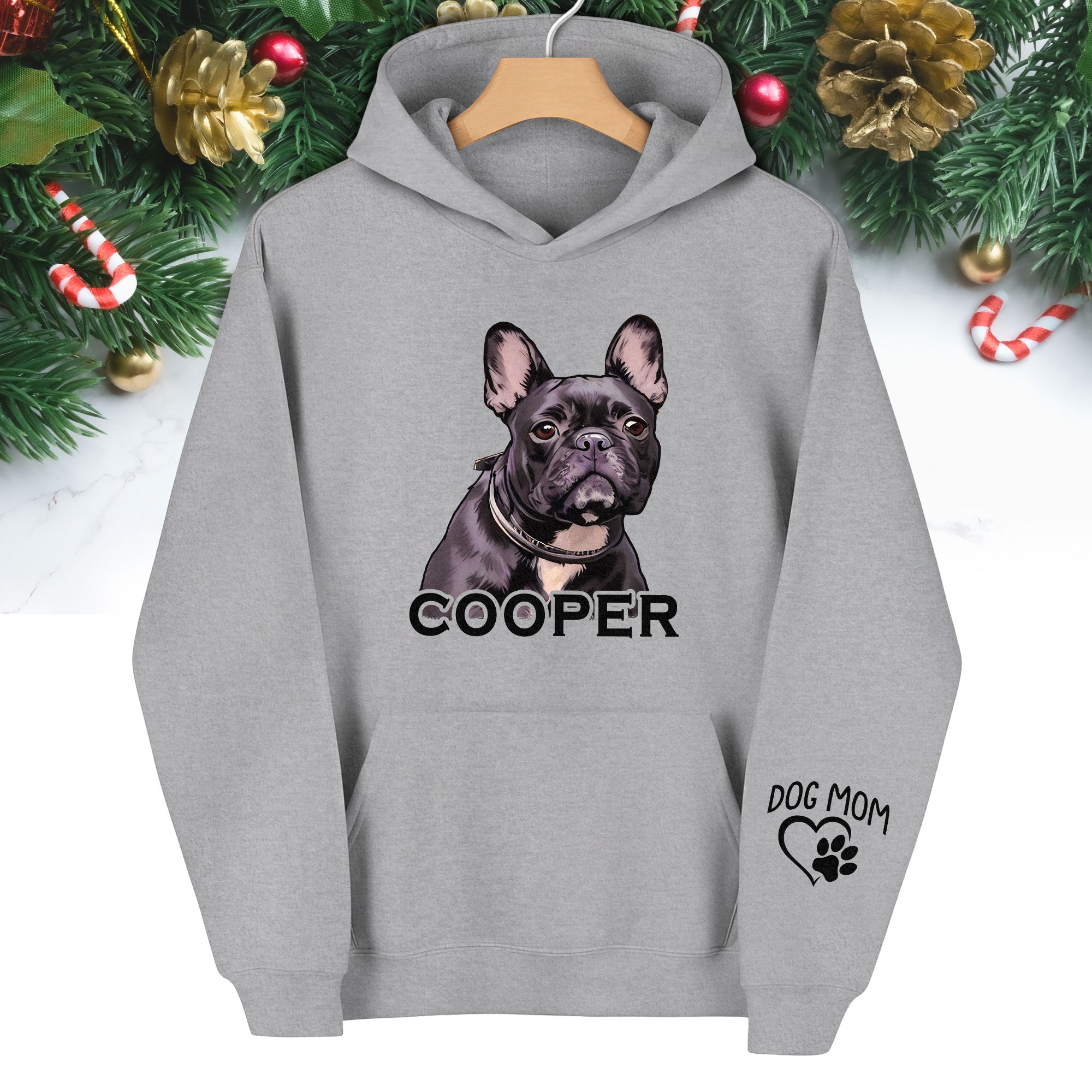 Custom Dog Mom Hoodie – Personalized Pet Portrait & Name, Cute Dog Lover Gift