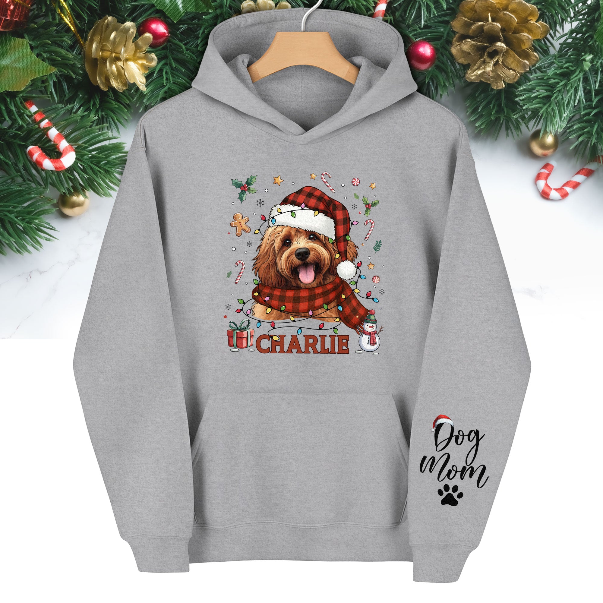 Personalized Dog Mom Hoodie – Custom Pet Photo Christmas Hoodie, Holiday Gift for Pet Lovers