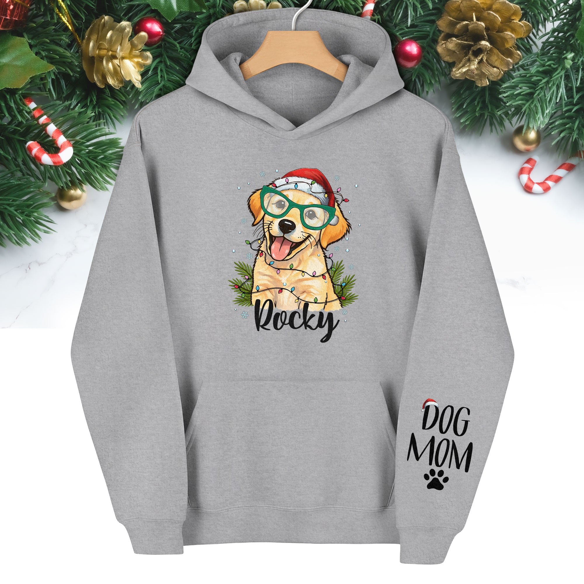 Custom Pet Photo Hoodie – Personalized Dog Mom Christmas Hoodie, Funny Gift for Women