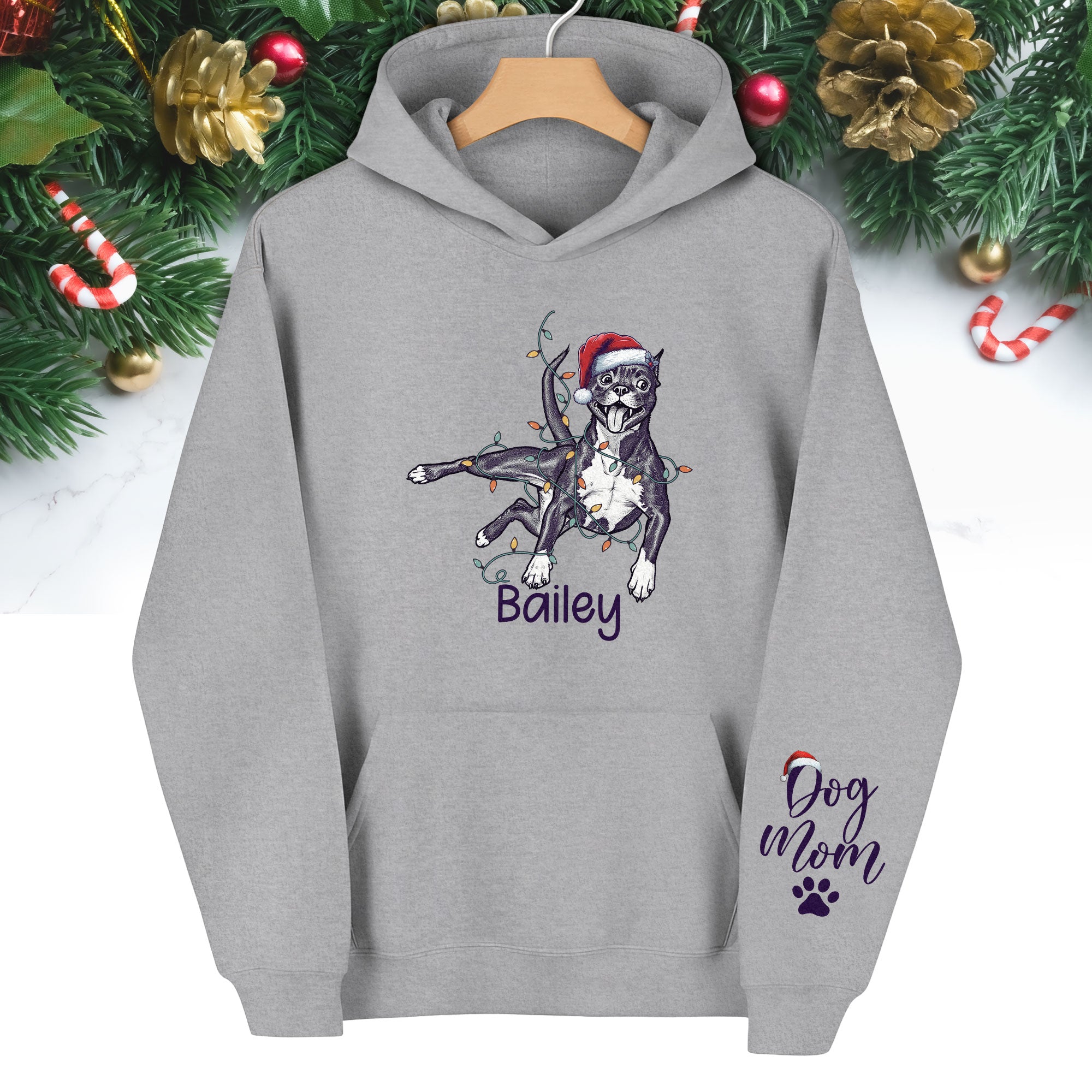 Christmas Dog Mom Hoodie – Personalized Pet Photo Hoodie, Custom Holiday Gift for Women