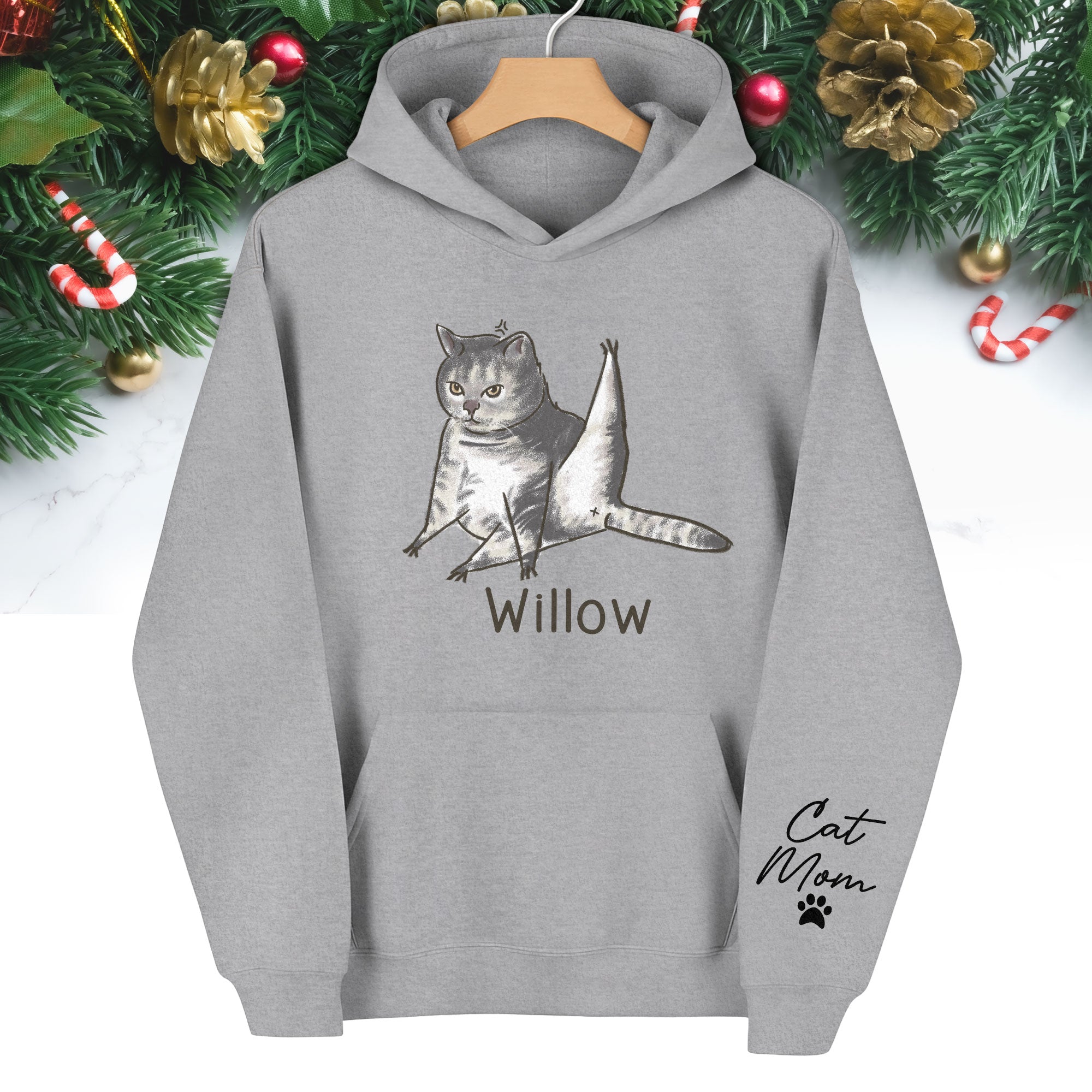 Custom Cat Mom Hoodie – Personalized Cat Hoodie with Pet Photo & Name, Funny Gift for Cat Lovers