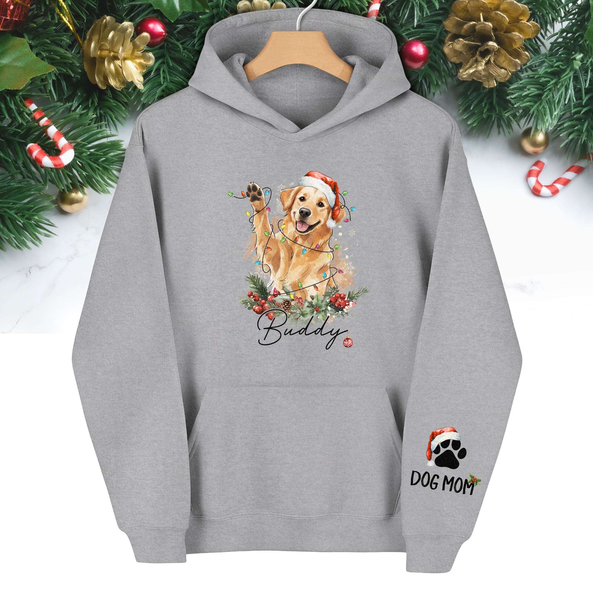 Personalized Dog Mom Hoodie – Custom Photo Hoodie with Your Dog’s Christmas Spirit