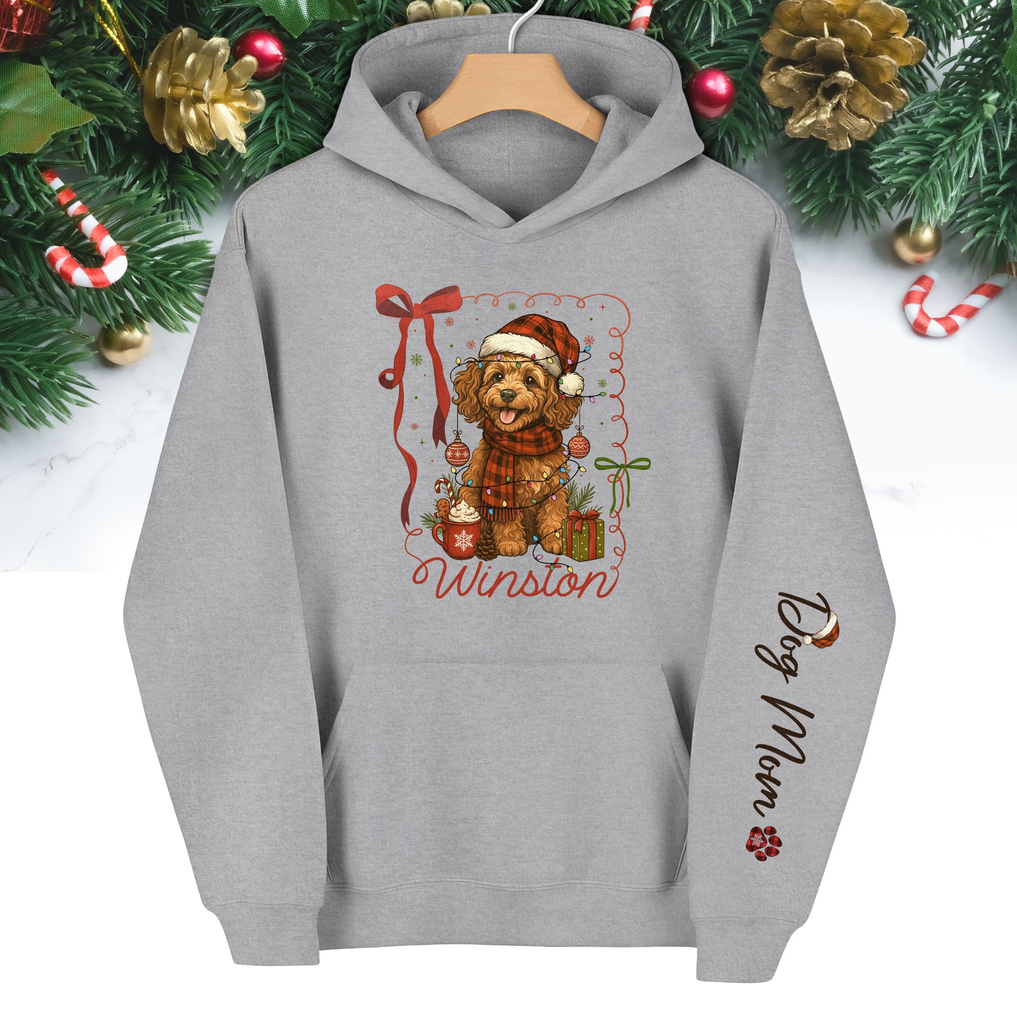 Custom Holiday Dog Mom Hoodie – Personalized Christmas Hoodie with Your Dog’s Photo