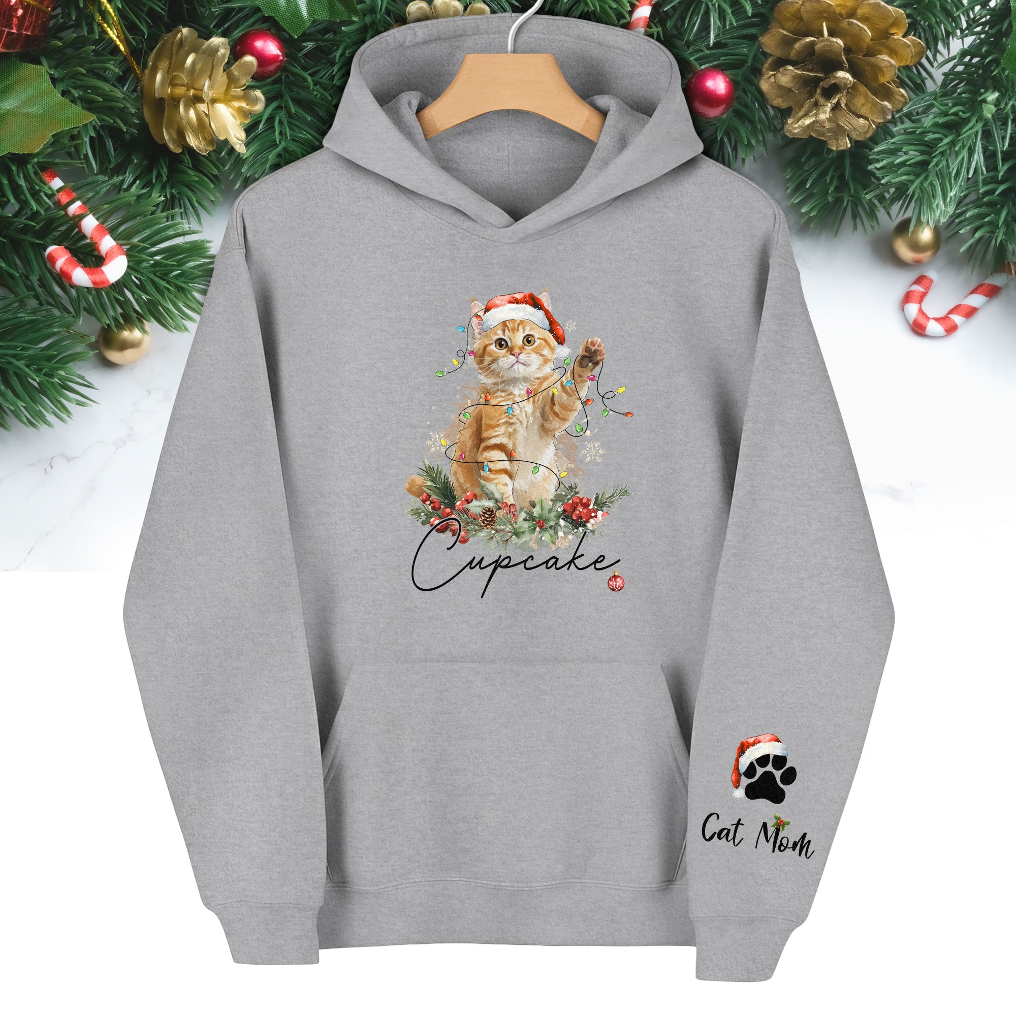 Custom Cat Mom Hoodie – Personalized Pet Photo Hoodie, Cute Christmas Gift for Women