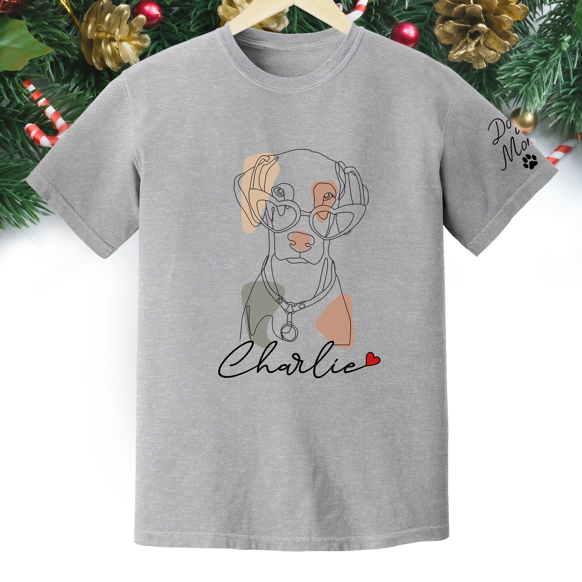Christmas Dog Mom T-Shirt – Personalized Pet Photo Shirt, Custom Holiday Gift for Women