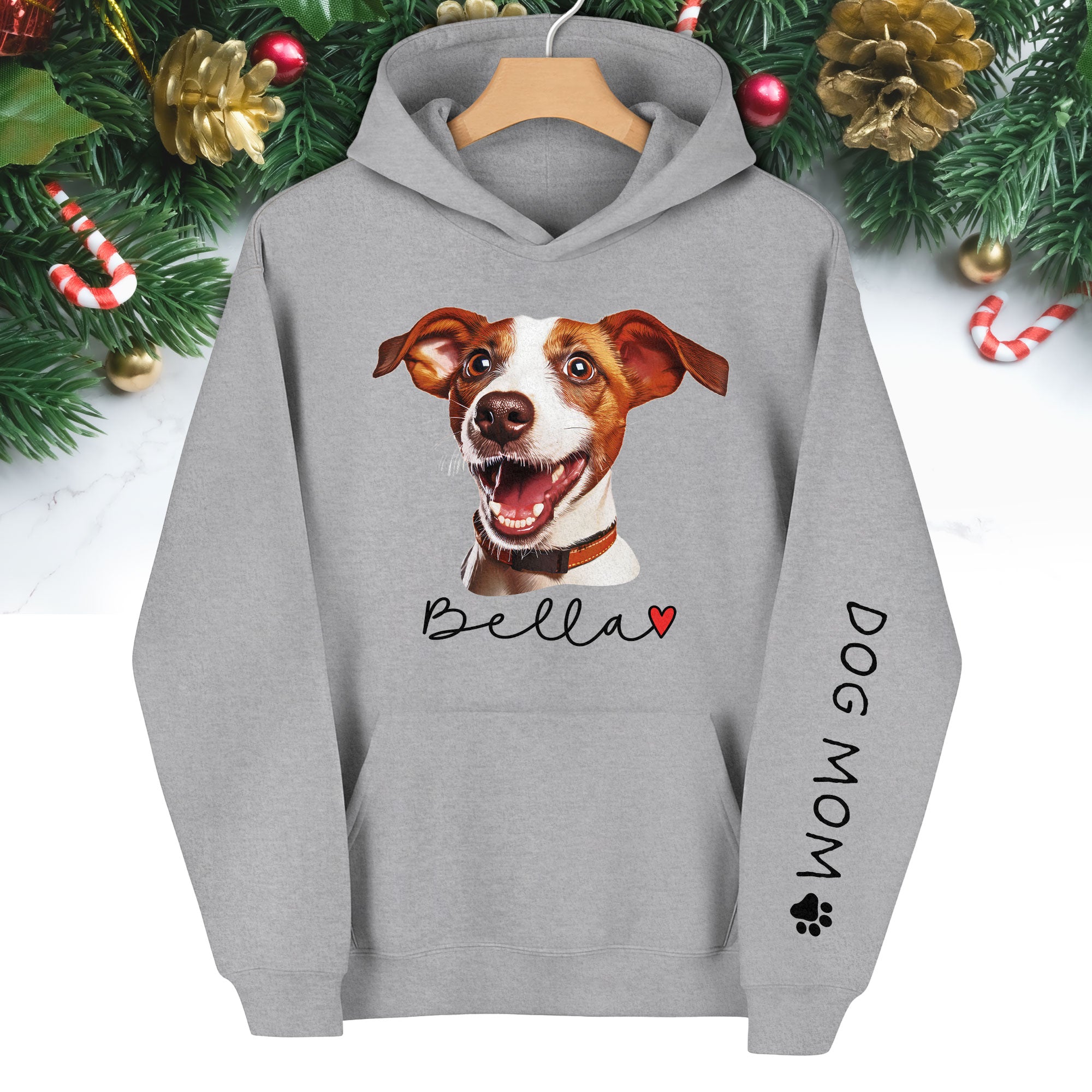 Custom Pet Photo Hoodie – Personalized Dog Photo Hoodie with Name, Dog Mom Gift