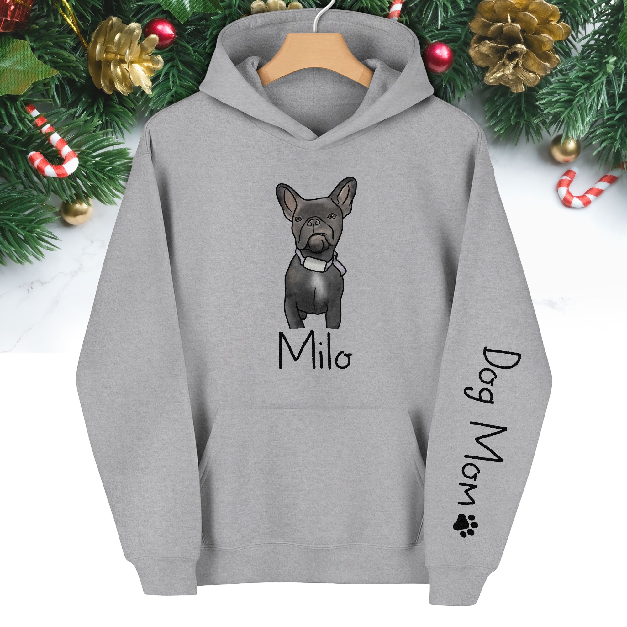 Custom Pet Cartoon Hoodie – Personalized Dog Illustration with Name, Dog Mom Gift