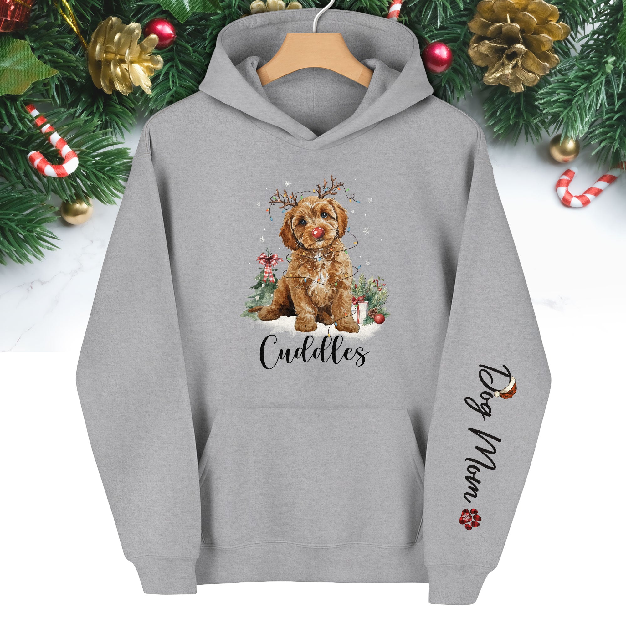 Holiday Dog Mom Hoodie – Perfect Christmas Gift for Puppy Lovers