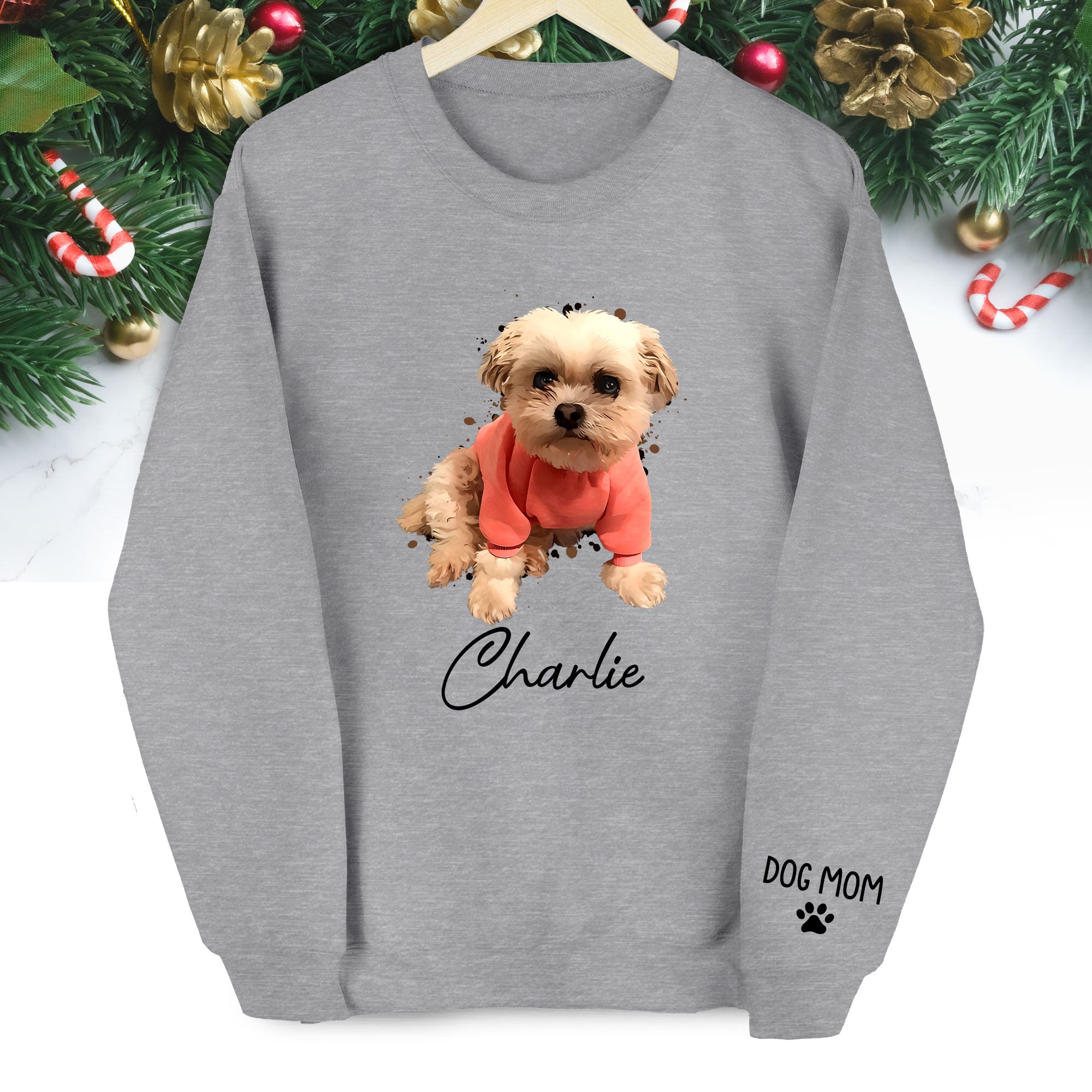 Custom Pet Portrait Sweatshirt - Handmade Dog Mom Gift for Pet Lovers Birthday