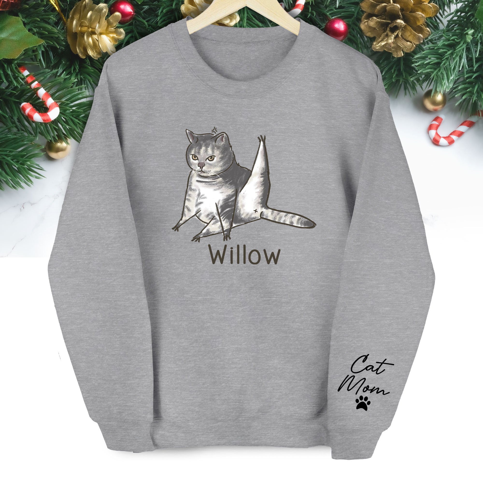 Custom Cat Lover Sweatshirt - Personalized Cute Christmas Gift for Cat Mom