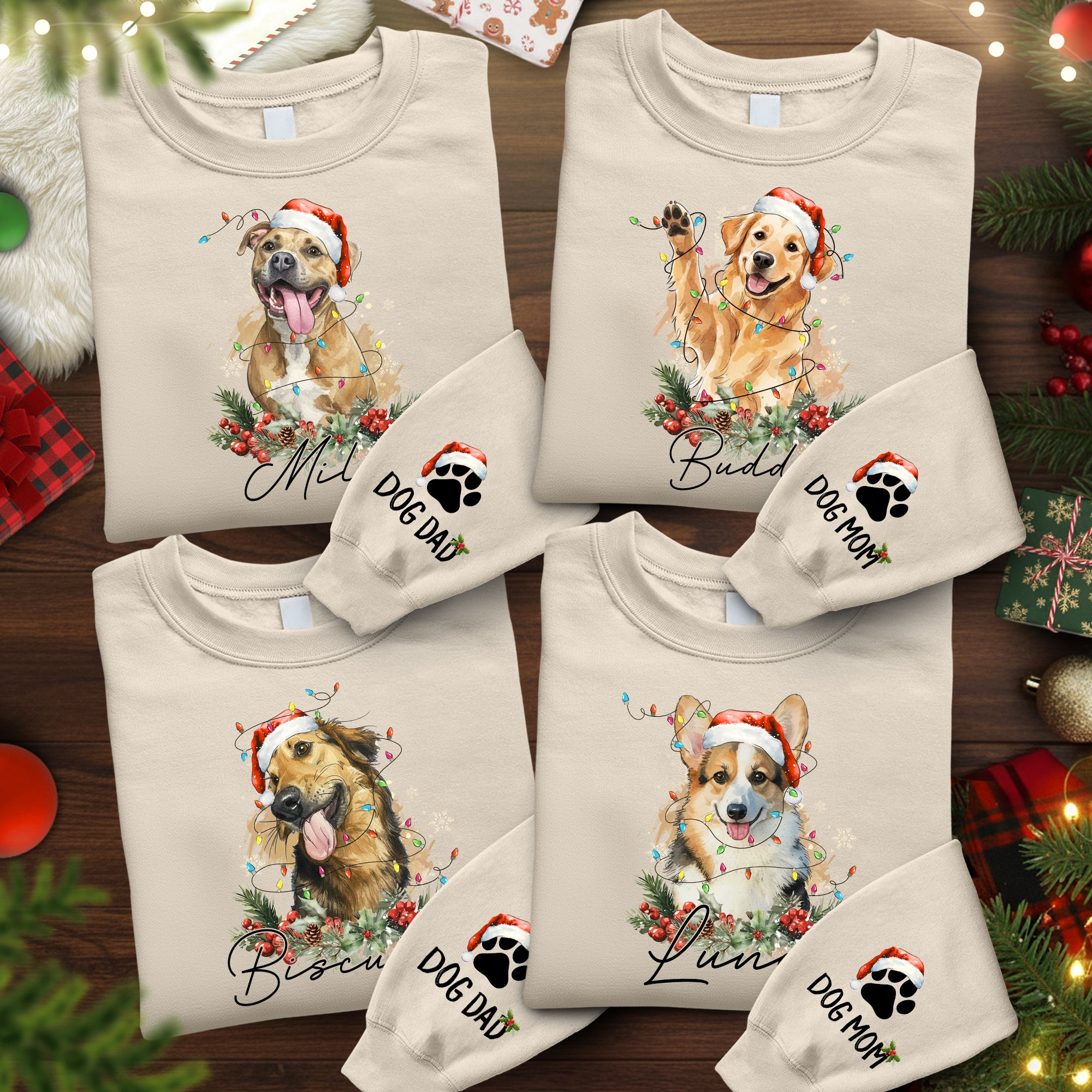 Custom Christmas Dog Sweatshirt – Personalized Pet Photo Holiday Sweatshirt – Cute Santa Dog Mom Gift
