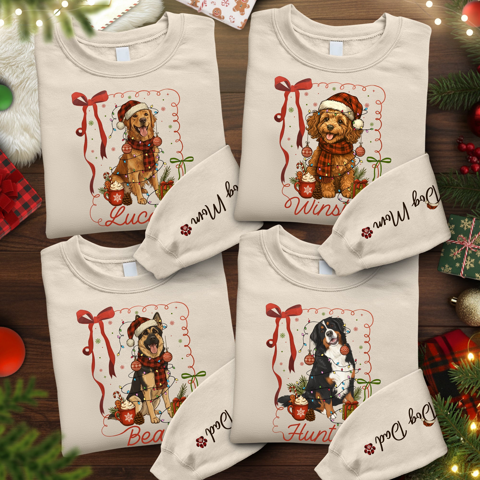 Personalized Christmas Dog Sweatshirt – Custom Pet Photo Holiday Crewneck – Festive Dog Mom Gift