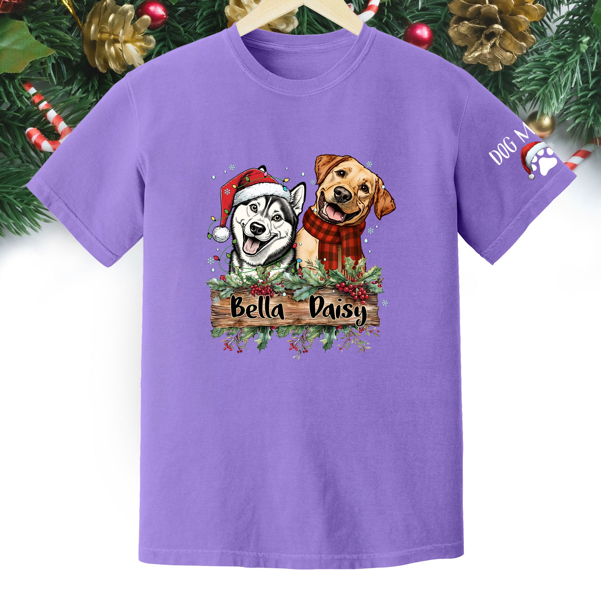 Christmas Dog T-Shirt – Custom Pet Photo Tee, Personalized Holiday Gift for Dog Lovers