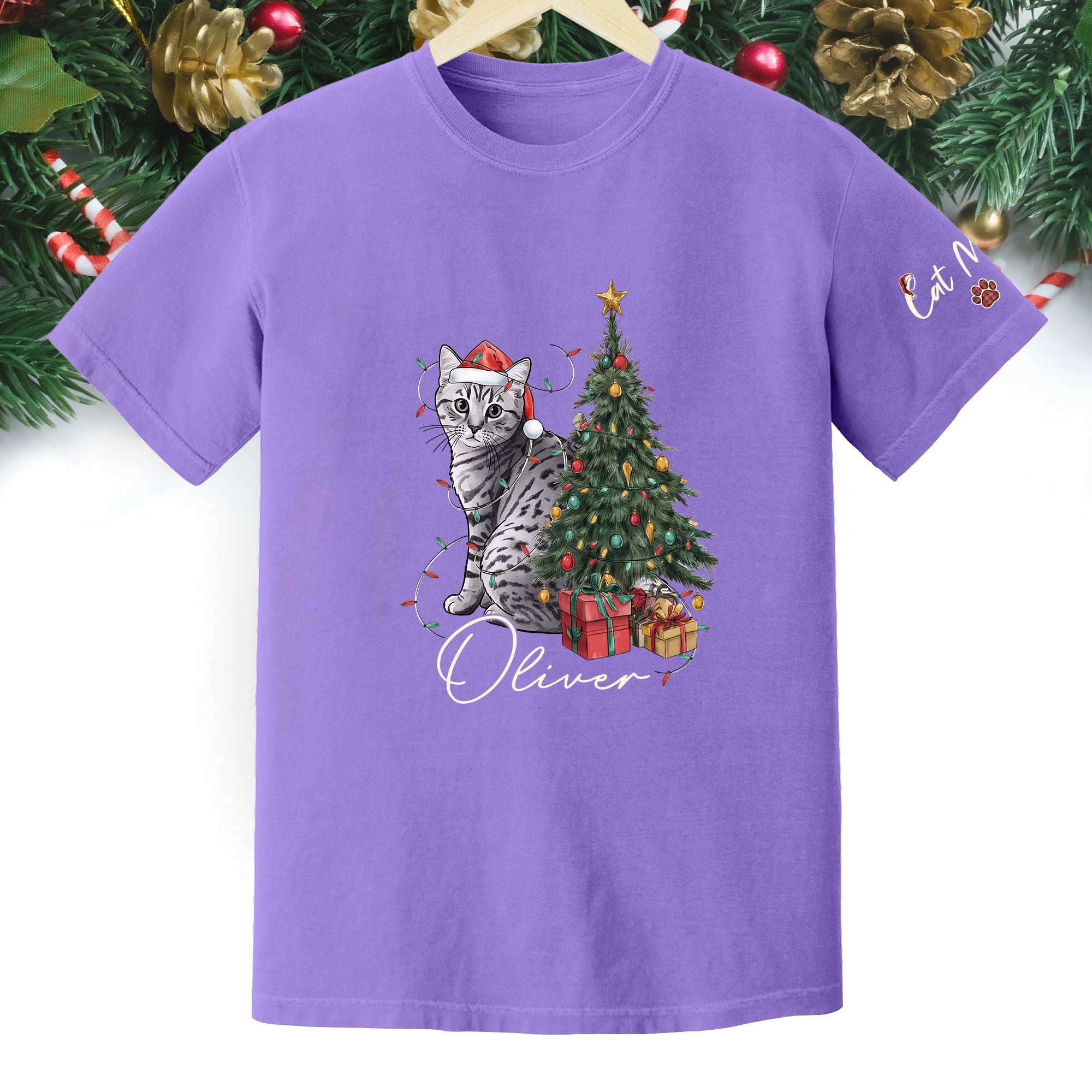 Custom Cat Christmas T-Shirt – Personalized Pet Photo Shirt, Cute Holiday Gift for Pet Lovers