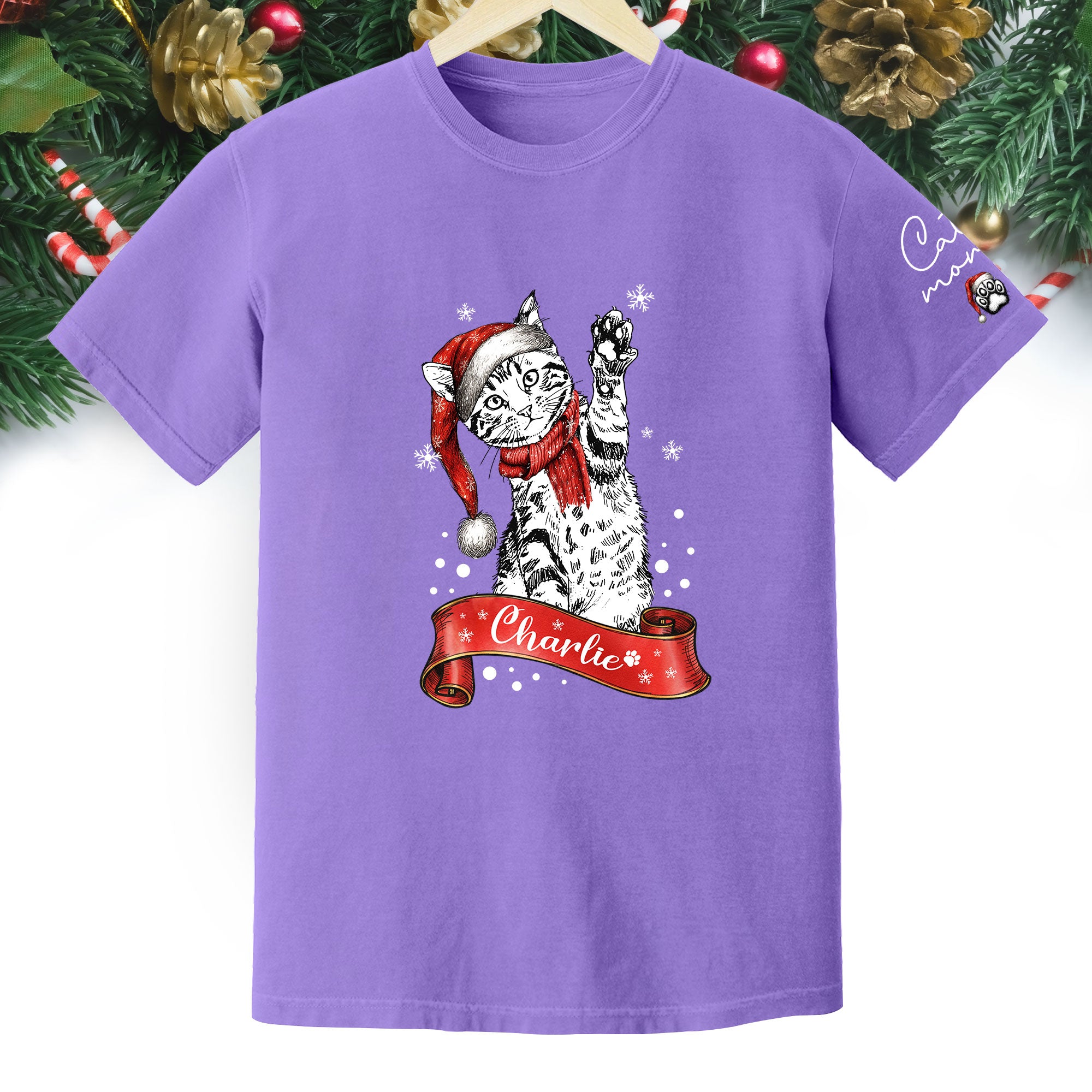 Personalized Cat Lover T-Shirt – Custom Pet Photo Christmas Shirt, Gift for Pet Lovers