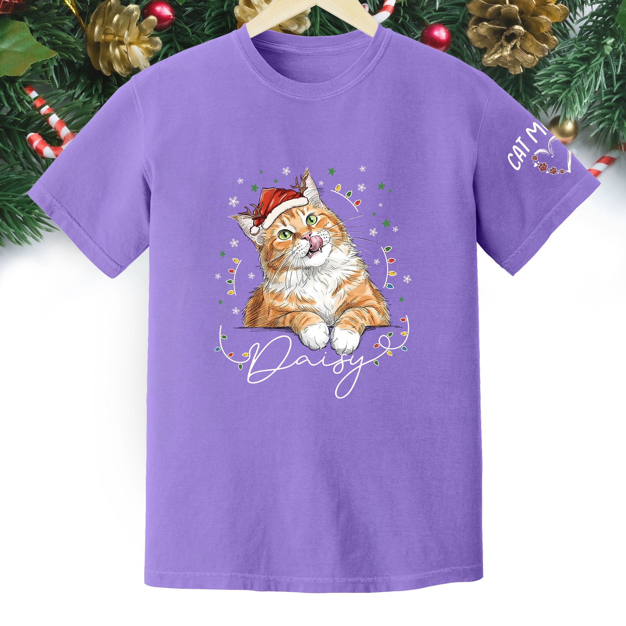 Christmas Cat T-Shirt – Custom Pet Photo Tee, Personalized Holiday Gift for Cat Lovers