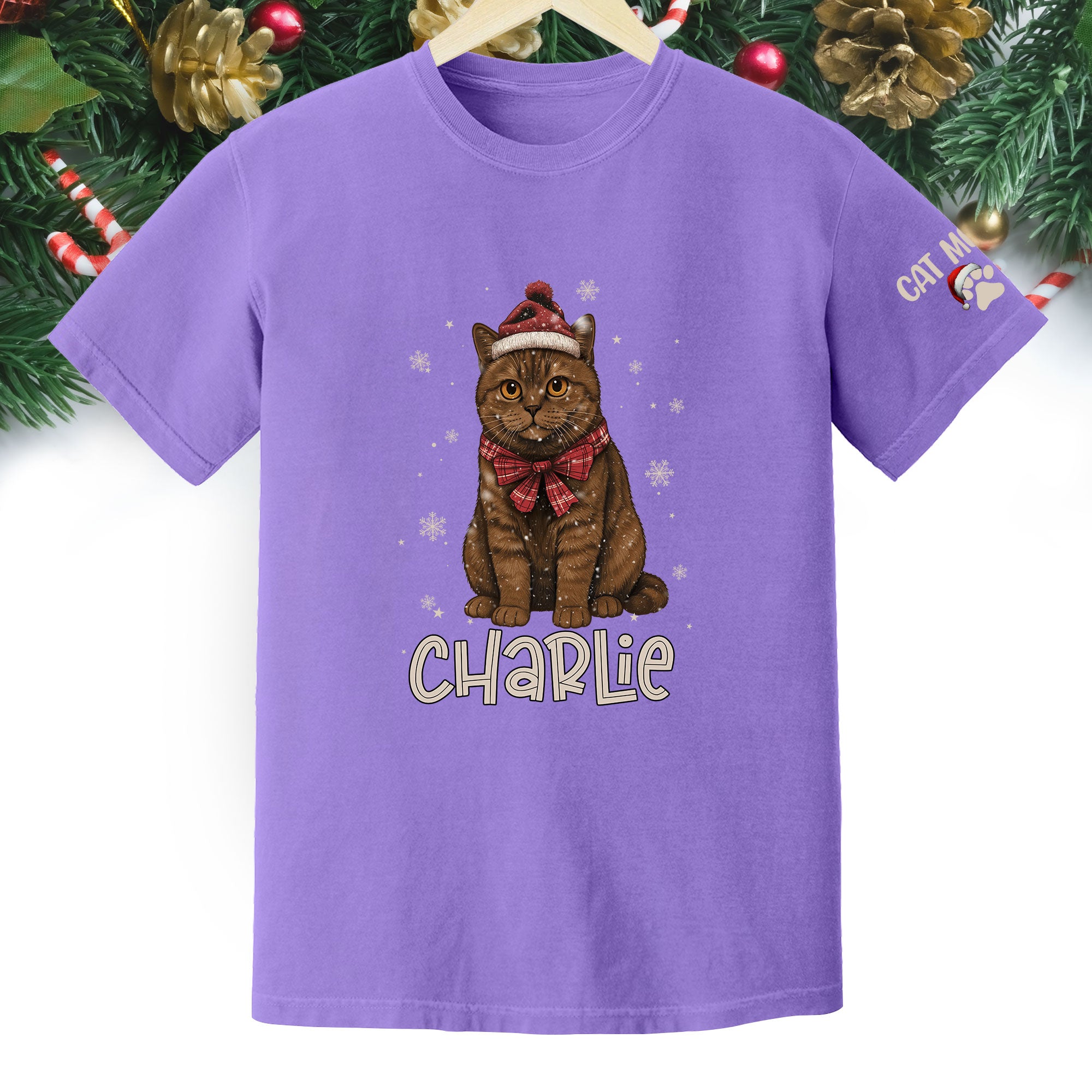 Personalized Cat Christmas Shirt – Custom Pet Photo Tee, Holiday Gift for Cat Mom