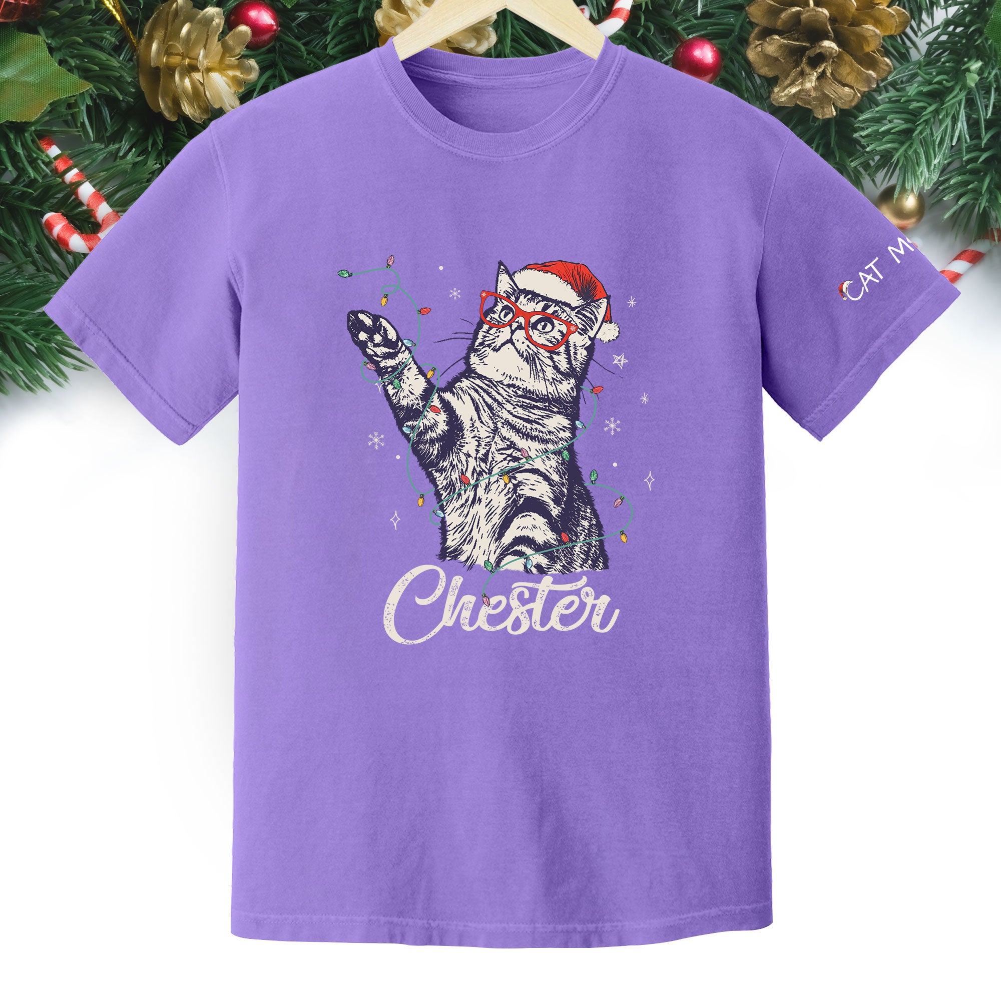 Personalized Cat Christmas Shirt – Custom Pet Photo T-Shirt, Holiday Gift for Cat Mom