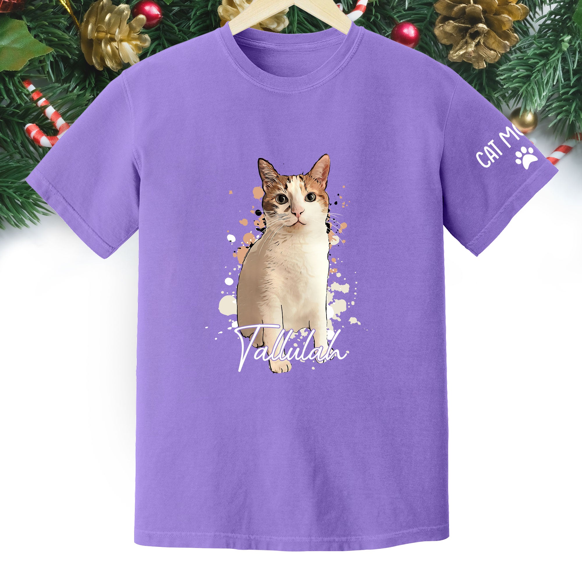 Personalized Cat Mom T-Shirt – Custom Cat Photo Shirt with Pet Name, Unique Gift for Cat Lovers