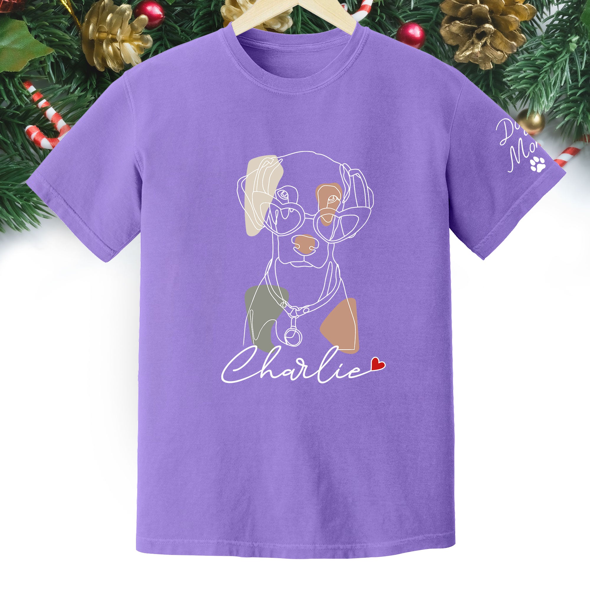 Christmas Dog Mom T-Shirt – Personalized Pet Photo Shirt, Custom Holiday Gift for Women