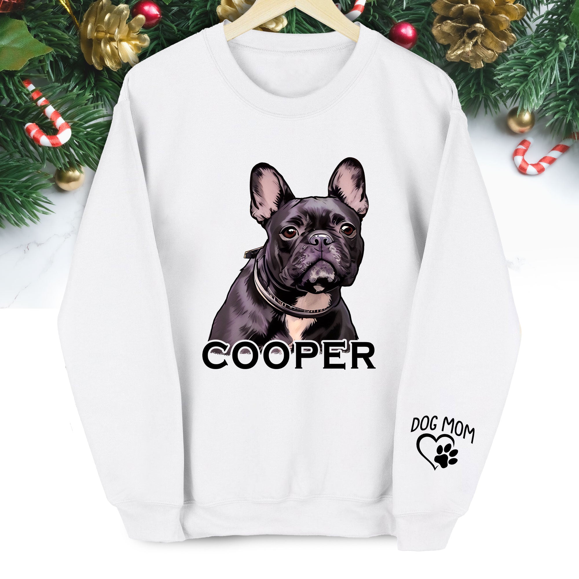 Custom Pet Portrait Sweatshirt – Dog Name Printed with Heart, Perfect Gift for Dog Lovers