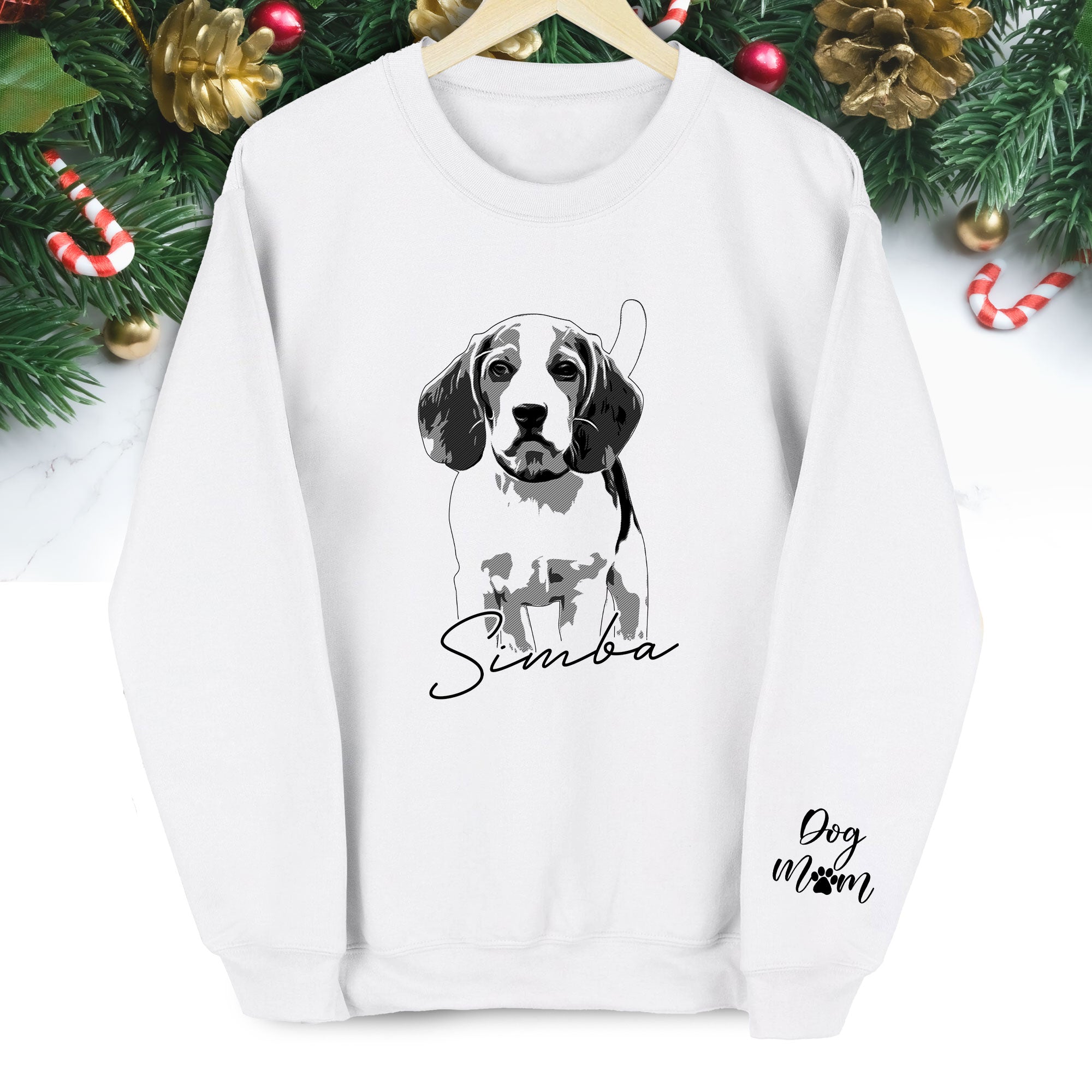 Custom Dog Lover Sweatshirt with Name & Sleeve Print – Cute Pet Portrait Gift