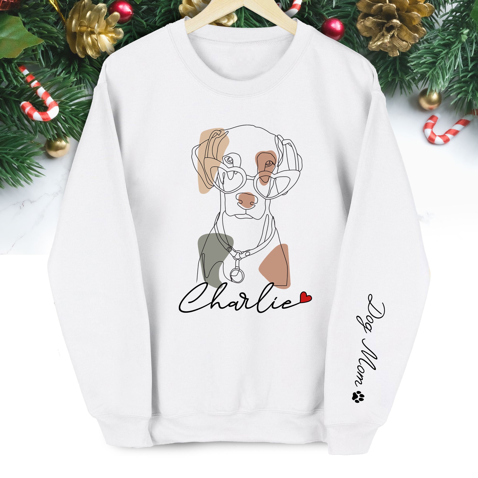 Custom Pet Sweatshirt – Personalized Dog Mom Sweatshirt with Your Dog’s Line Art Portrait