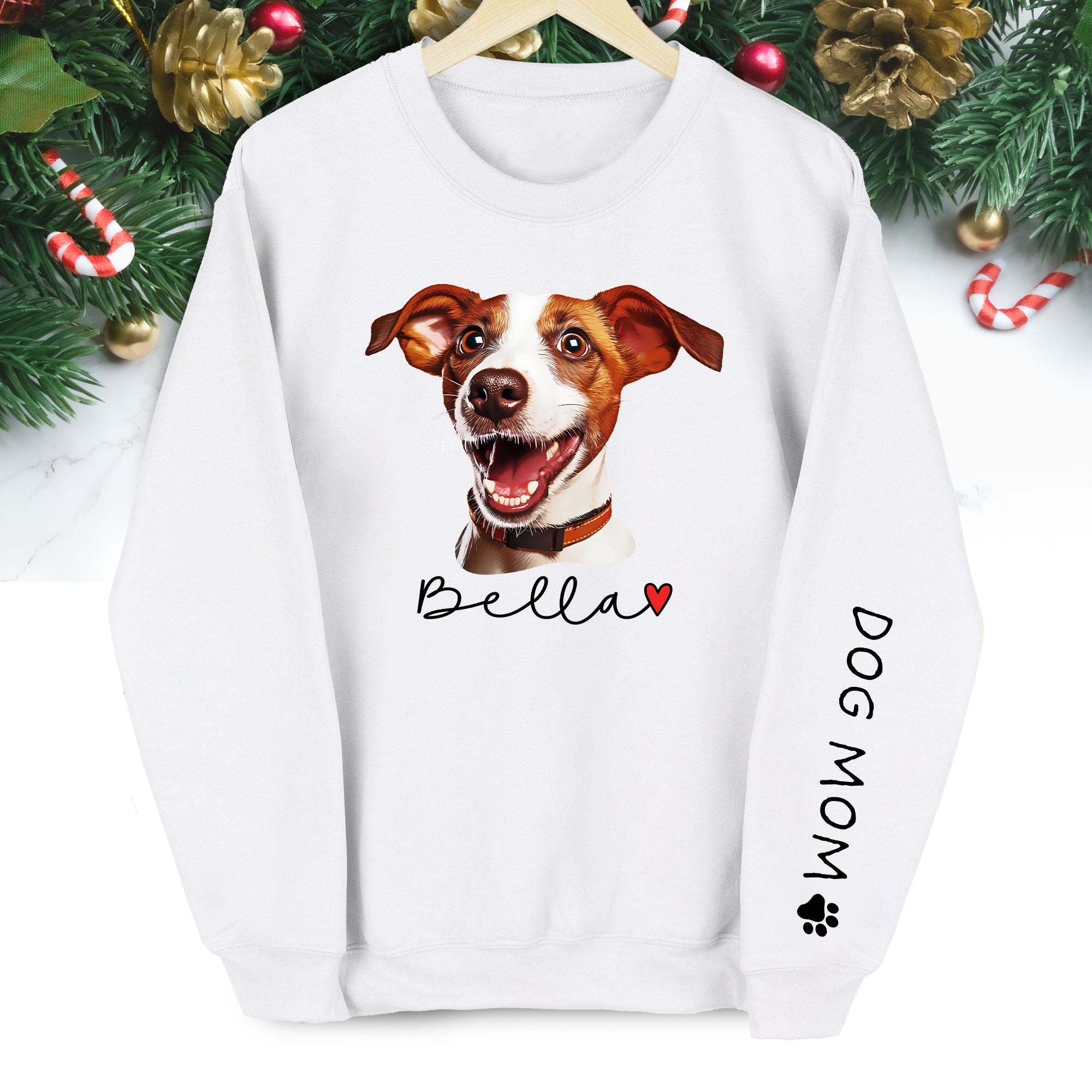 Personalized Dog Christmas Sweatshirt – Custom Pet Photo Pullover, Gift for Dog Mom