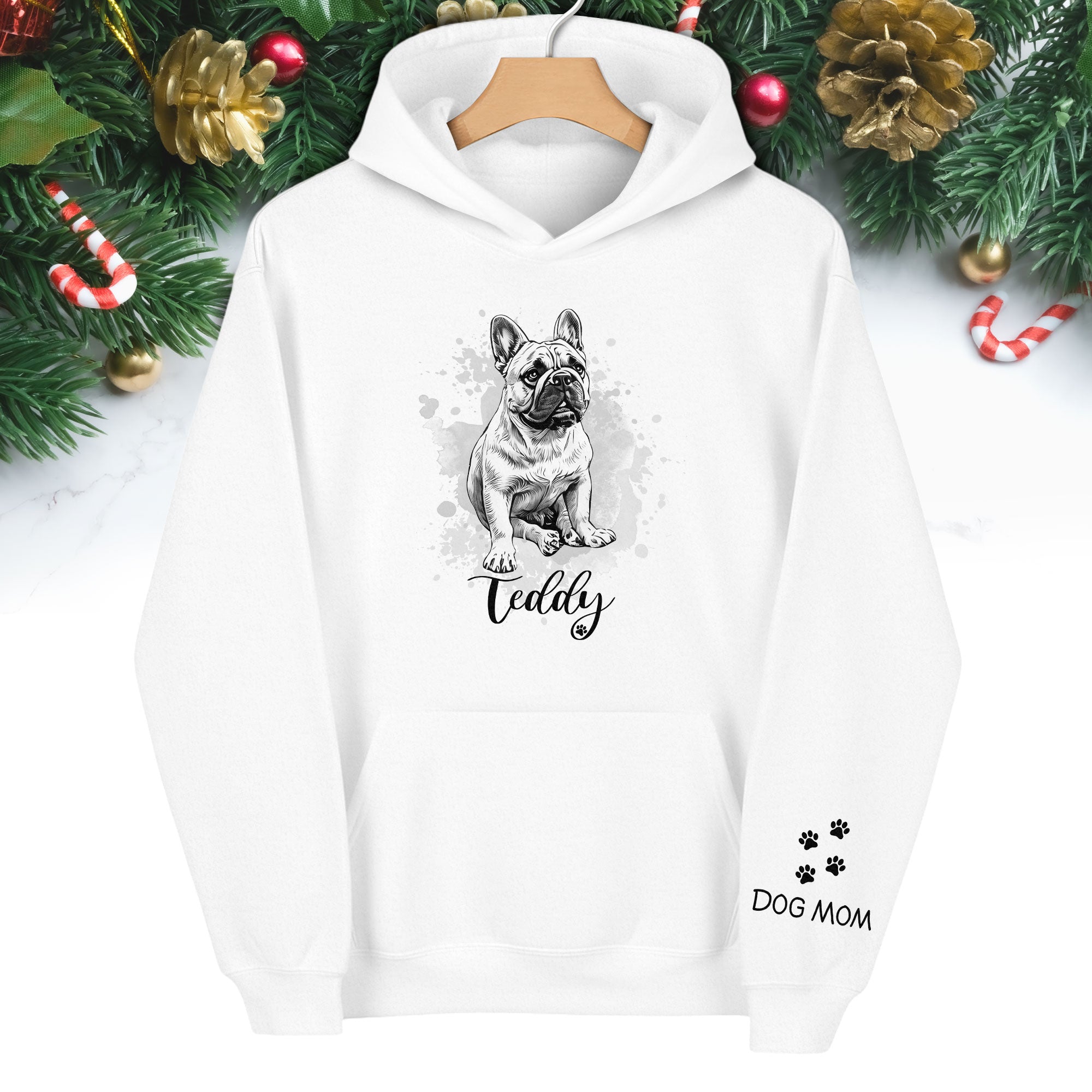 Custom Dog Hoodie – Personalized Pet Portrait Hoodie with Name, Unique Dog Mom Gift