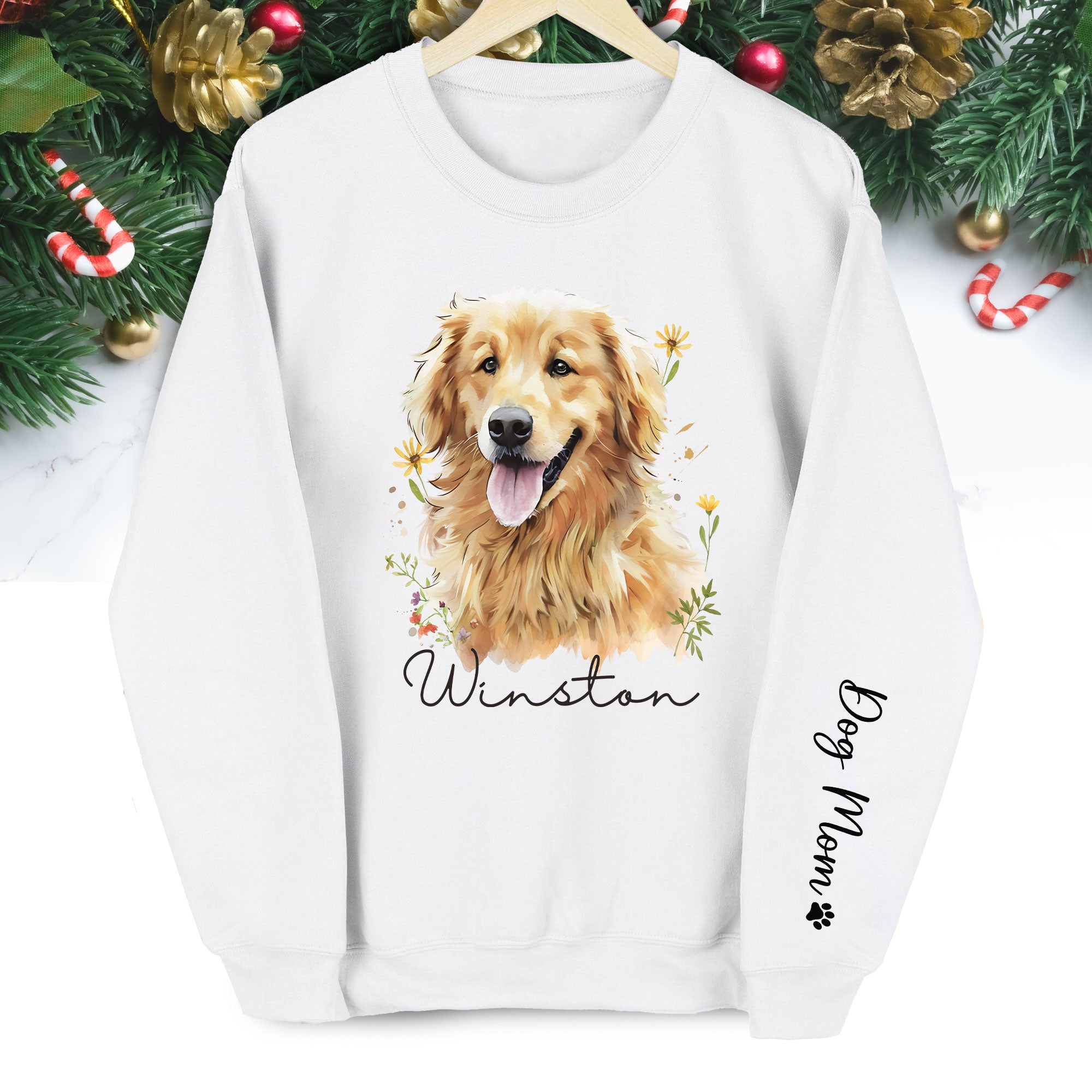 Custom Dog Portrait Sweatshirt – Personalized Pet Christmas Gift for Dog Mom & Pet Lovers