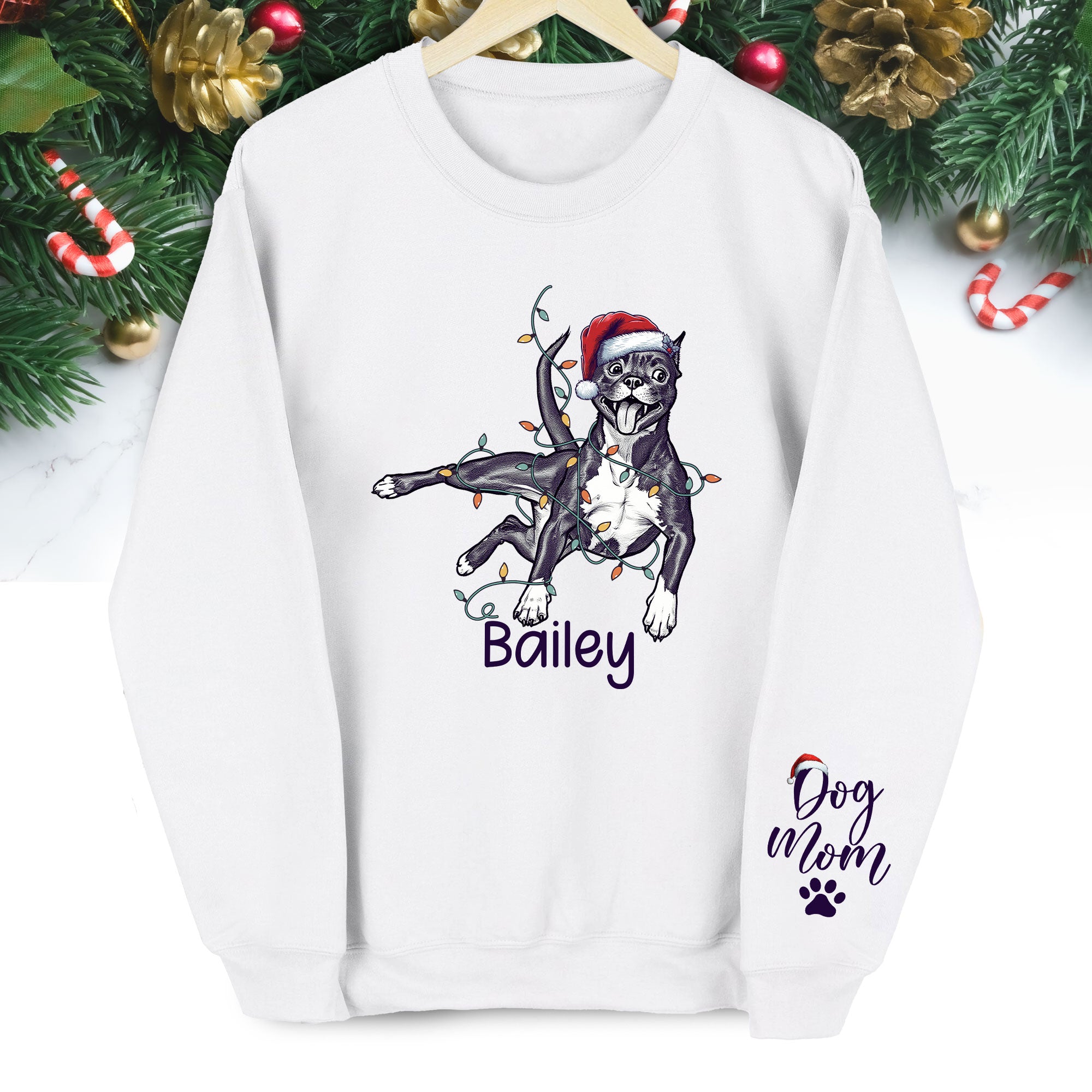 Custom Christmas Pet Portrait Sweatshirt – Personalized Dog Lover Gift for Dog Mom & Dog Dad