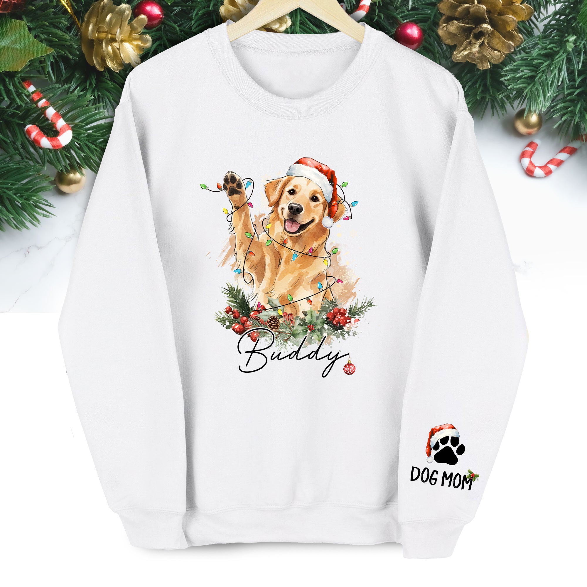 Custom Christmas Dog Sweatshirt – Personalized Pet Photo Holiday Sweatshirt – Cute Santa Dog Mom Gift