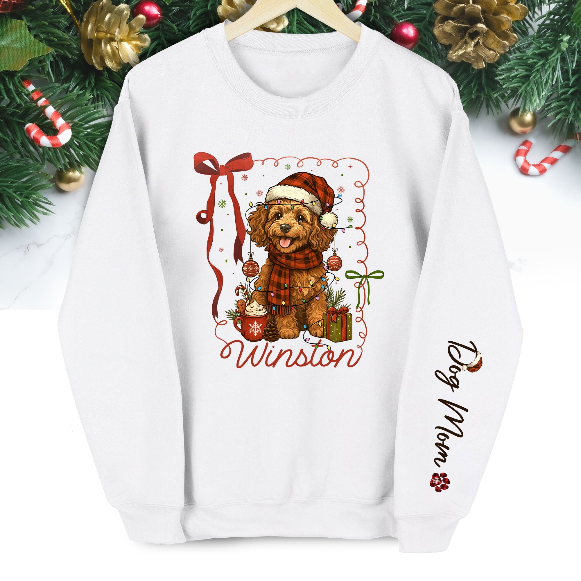 Personalized Christmas Dog Sweatshirt – Custom Pet Photo Holiday Crewneck – Festive Dog Mom Gift