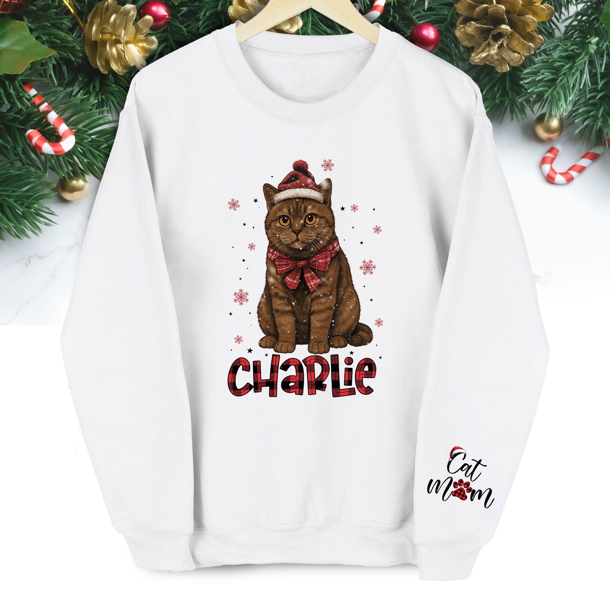 Personalized Cat Mom Sweatshirt  – Custom Christmas Sweatshirt