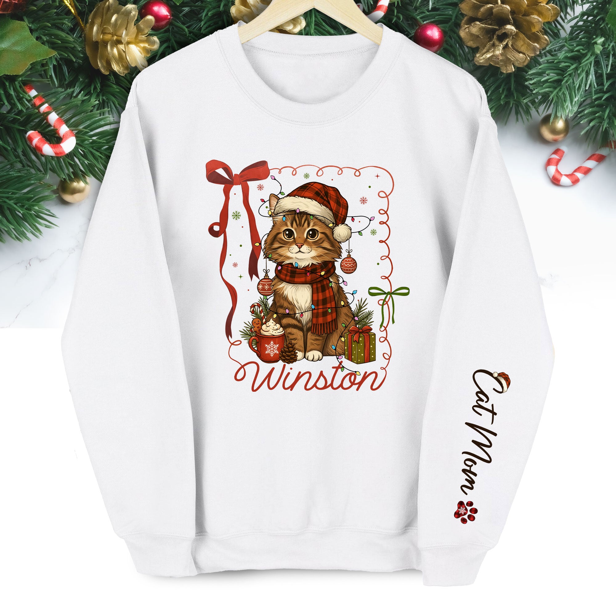 Custom Cat Christmas Personalized Pet Portrait Holiday Gift Sweatshirt for Cat Moms