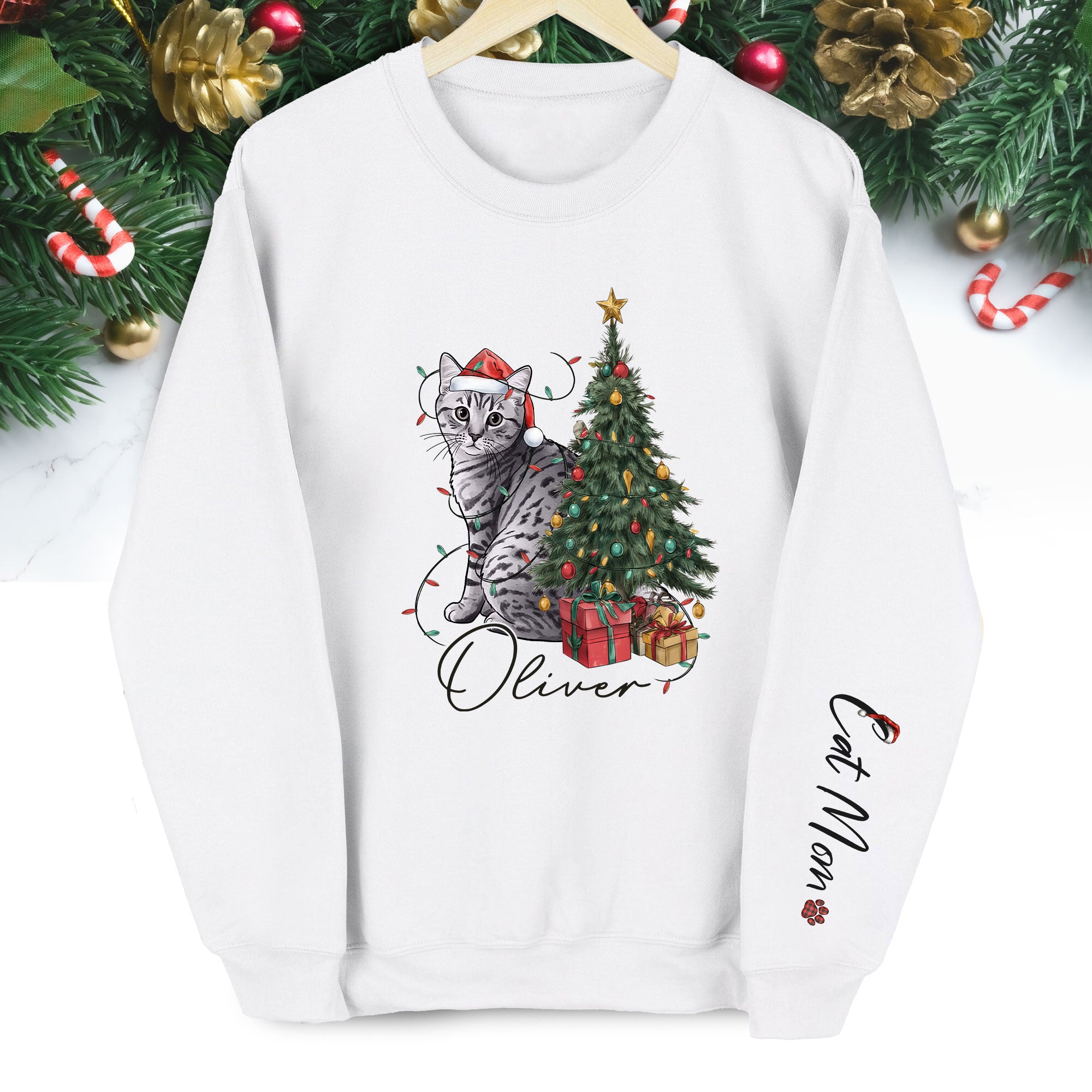 Custom Cat Christmas Sweatshirt – Personalized Gift for Cat Mom & Pet Lovers