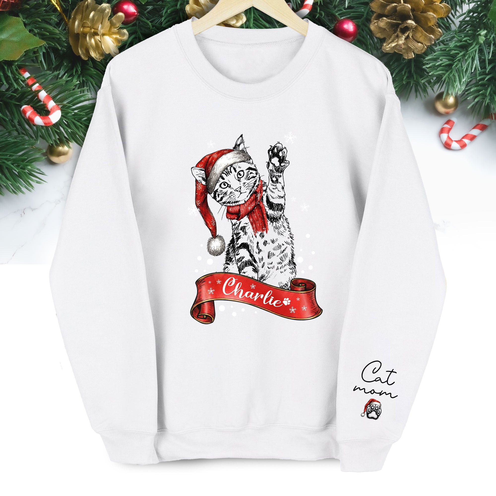 Personalized Cat Photo Sweatshirt – Custom Christmas Gift for Women Cat Moms