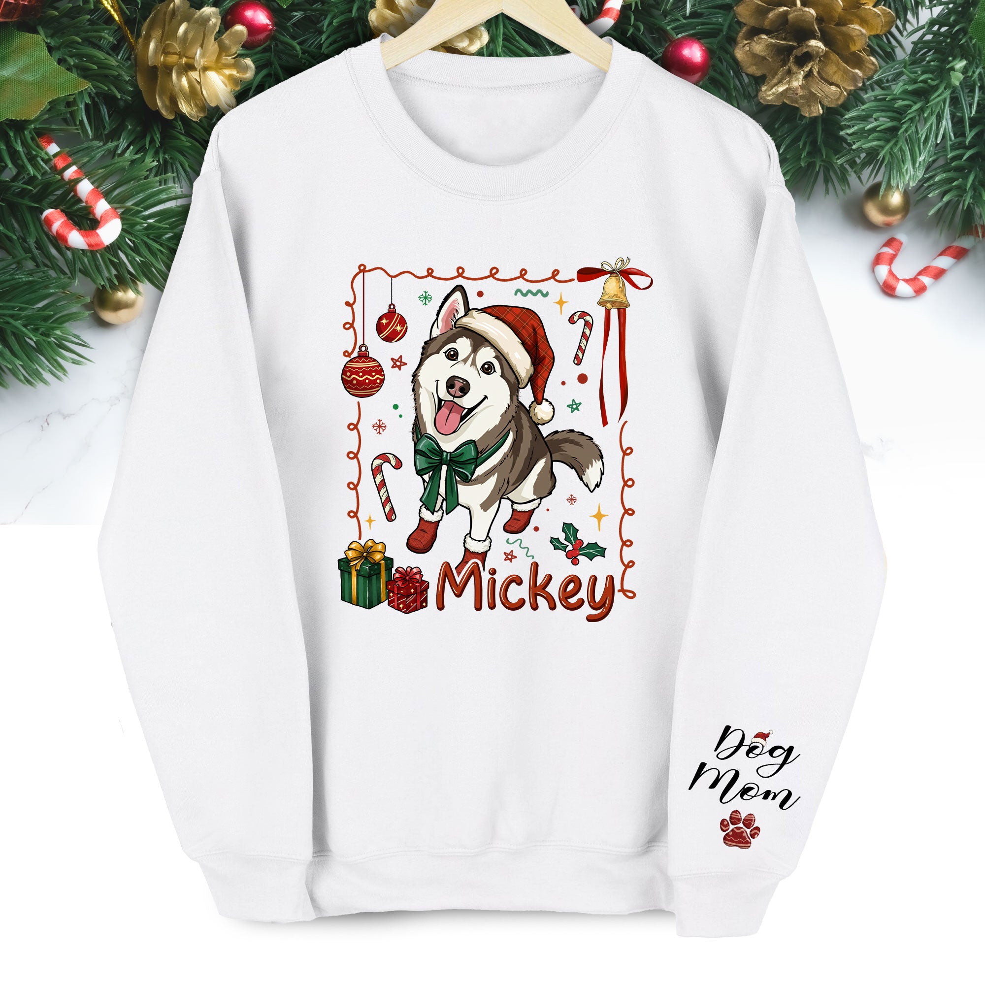 Personalized Dog Mom Sweatshirt – Custom Christmas Sweatshirt for Women