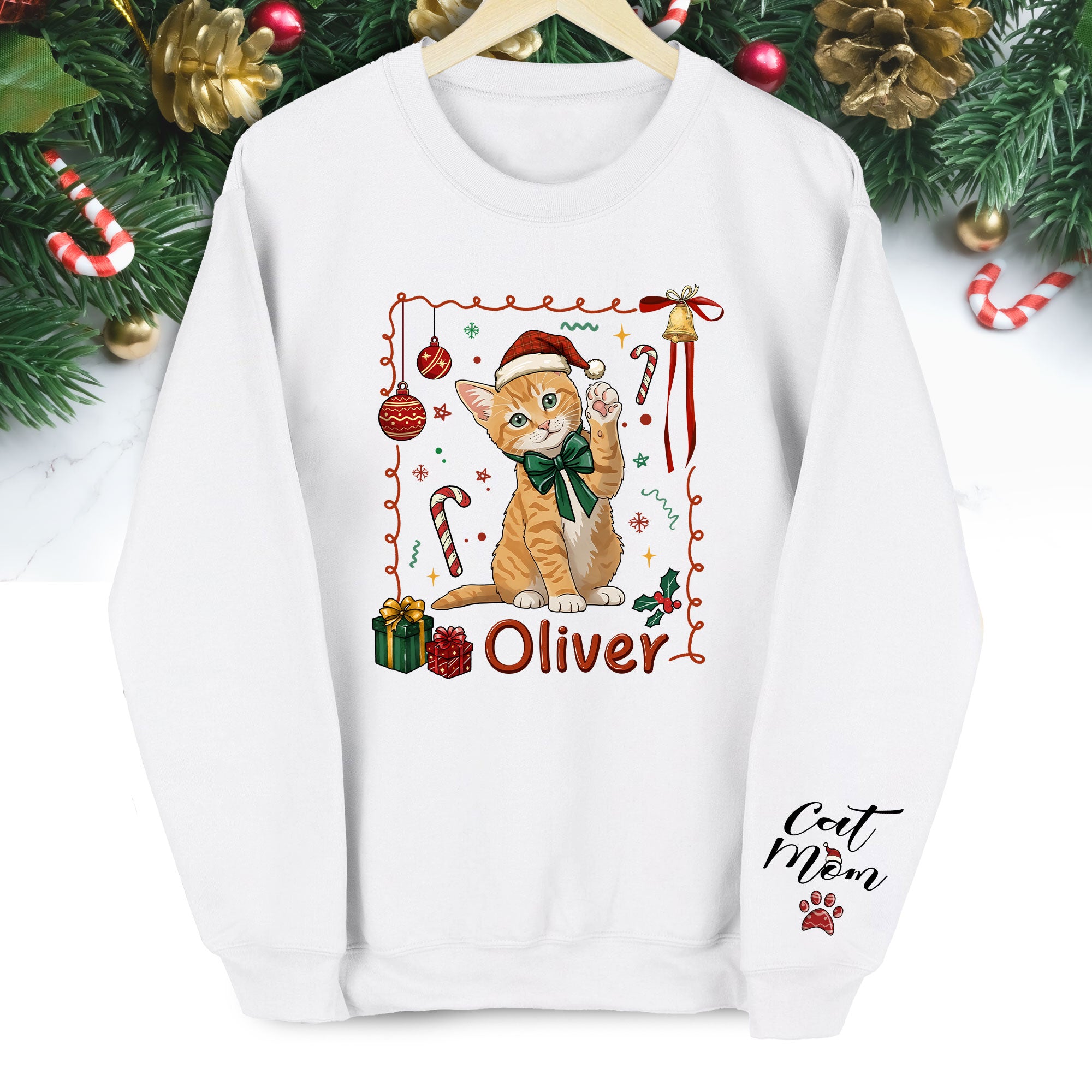 Custom Cat Mom Sweatshirt – Personalized Christmas Gift for Women Cat Lovers