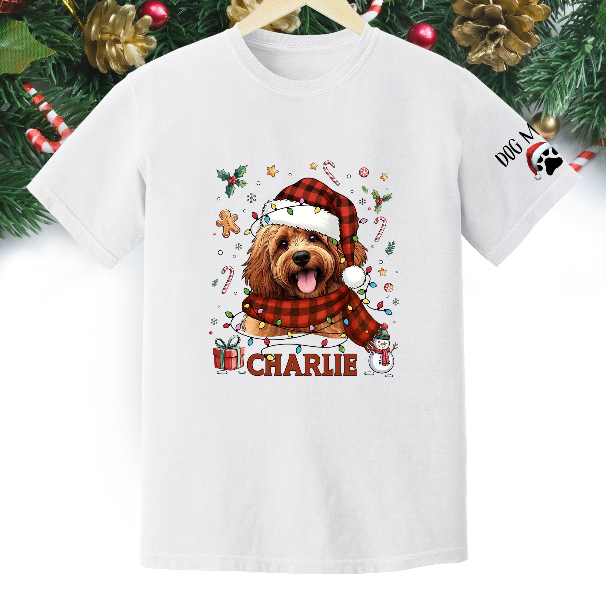 Custom Dog Christmas T-Shirt – Personalized Pet Photo Shirt, Holiday Gift for Dog Mom