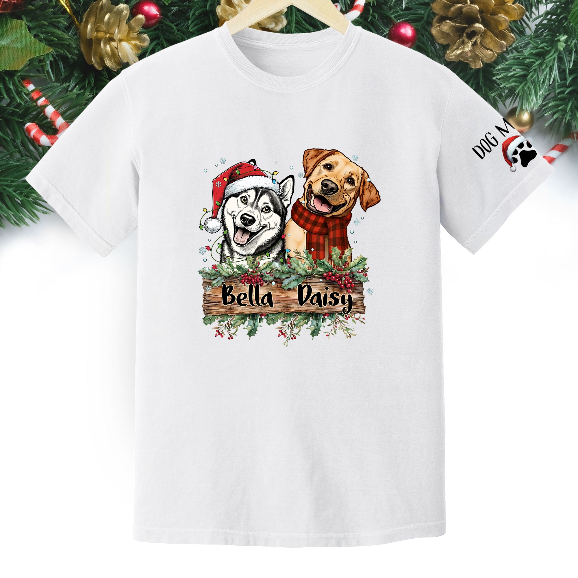 Christmas Dog T-Shirt – Custom Pet Photo Tee, Personalized Holiday Gift for Dog Lovers