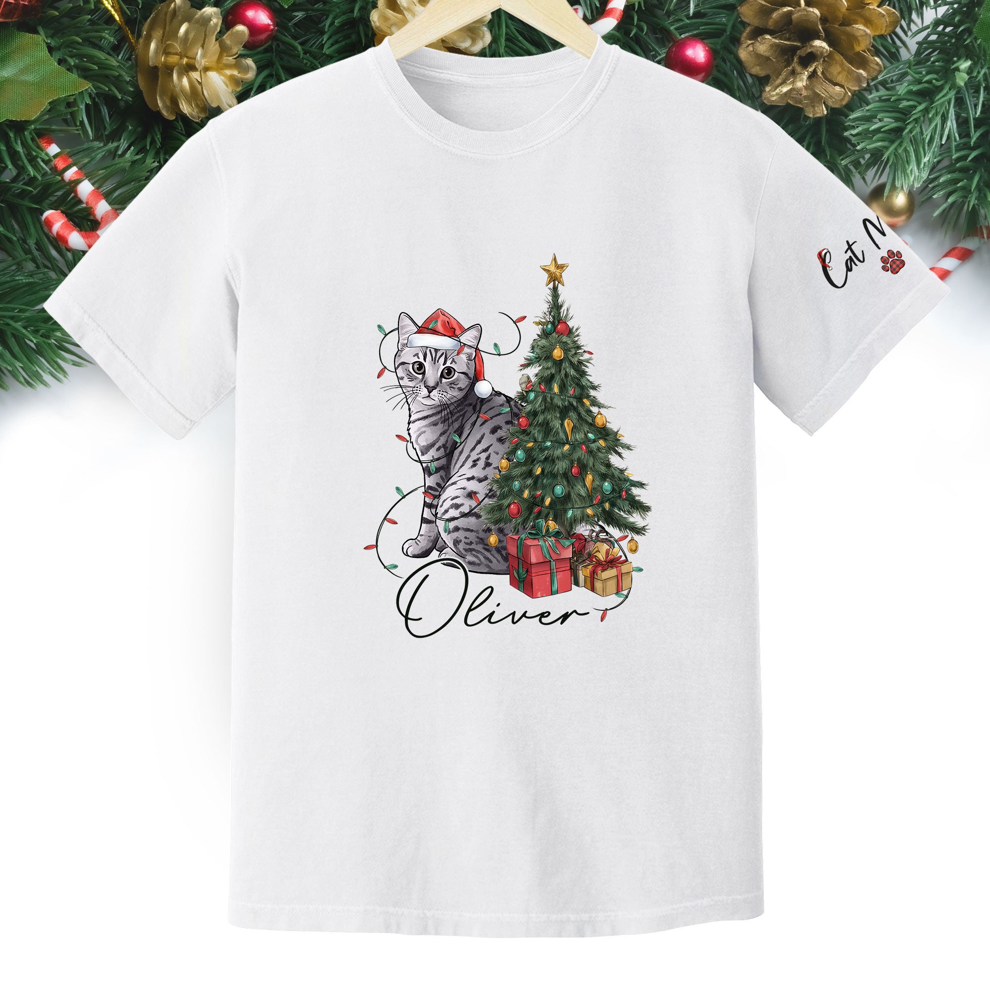 Custom Cat Christmas T-Shirt – Personalized Pet Photo Shirt, Cute Holiday Gift for Pet Lovers