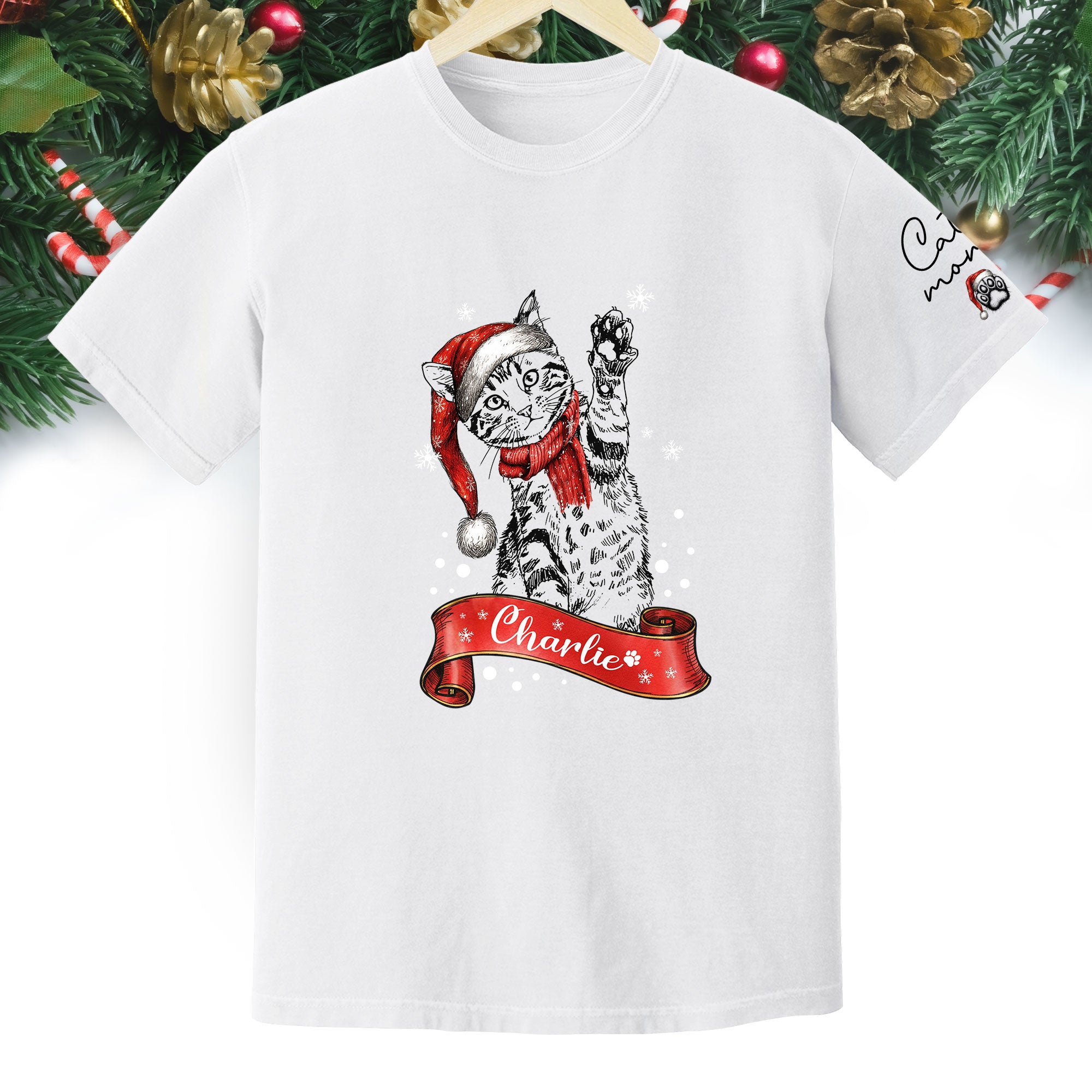 Personalized Cat Lover T-Shirt – Custom Pet Photo Christmas Shirt, Gift for Pet Lovers
