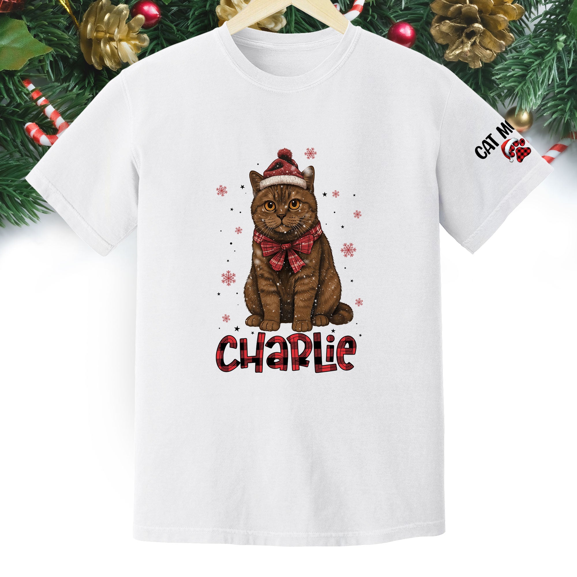 Personalized Cat Christmas Shirt – Custom Pet Photo Tee, Holiday Gift for Cat Mom