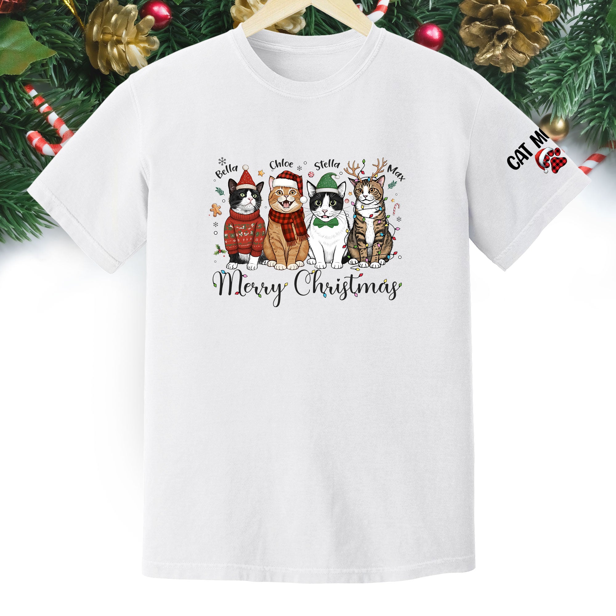 Custom Cat Lover T-Shirt – Personalized Pet Photo Christmas Shirt, Cute Gift for Women