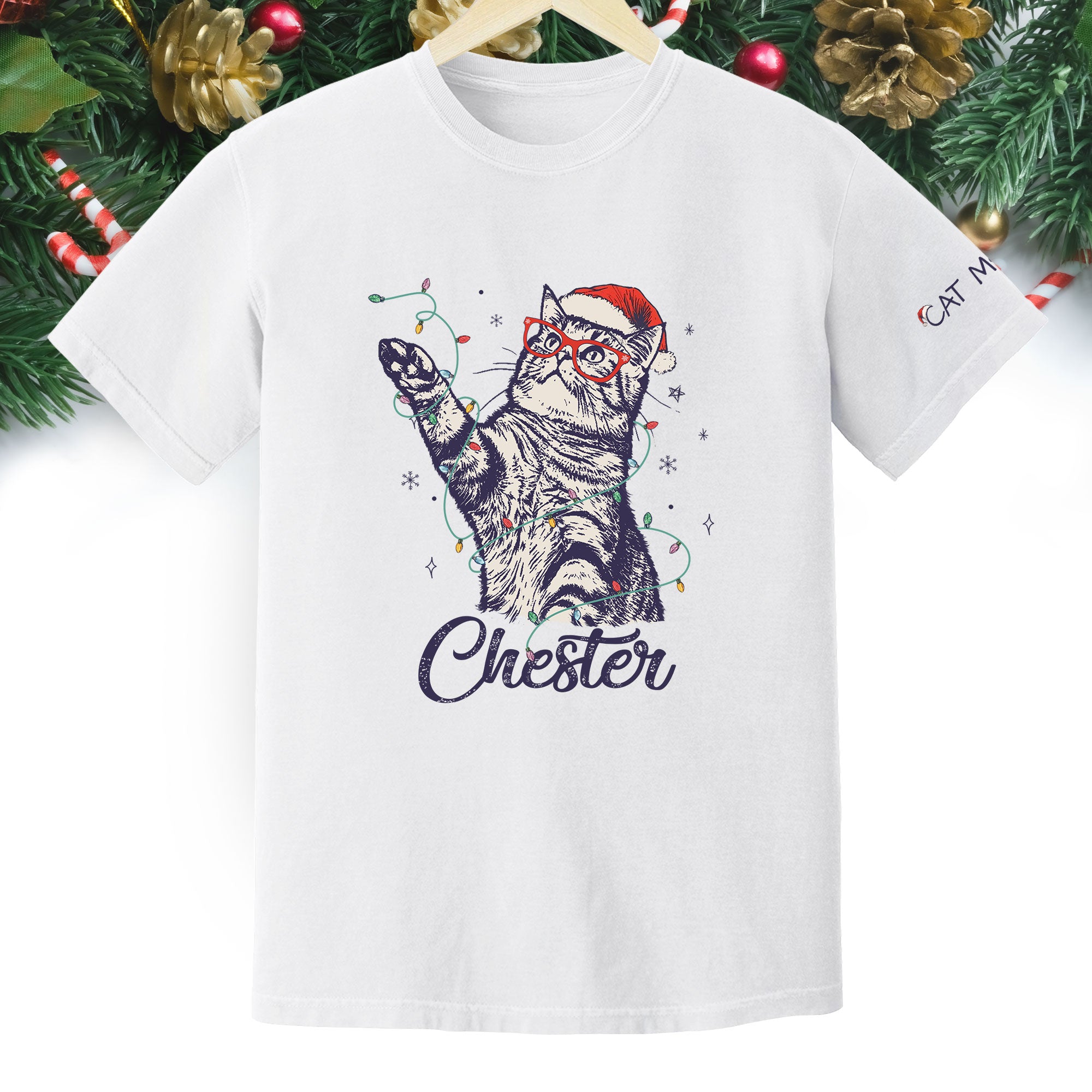 Personalized Cat Christmas Shirt – Custom Pet Photo T-Shirt, Holiday Gift for Cat Mom