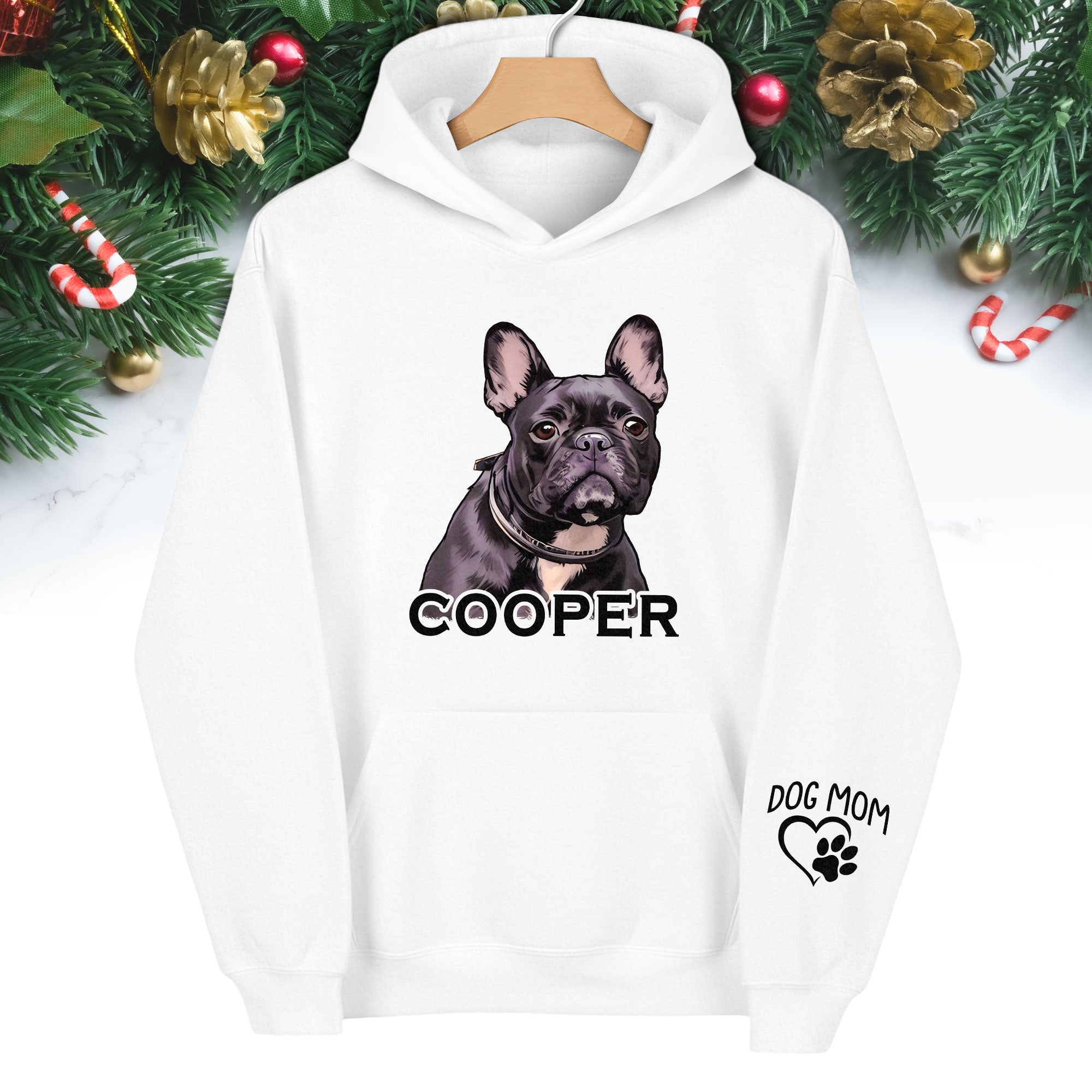 Custom Dog Mom Hoodie – Personalized Pet Portrait & Name, Cute Dog Lover Gift