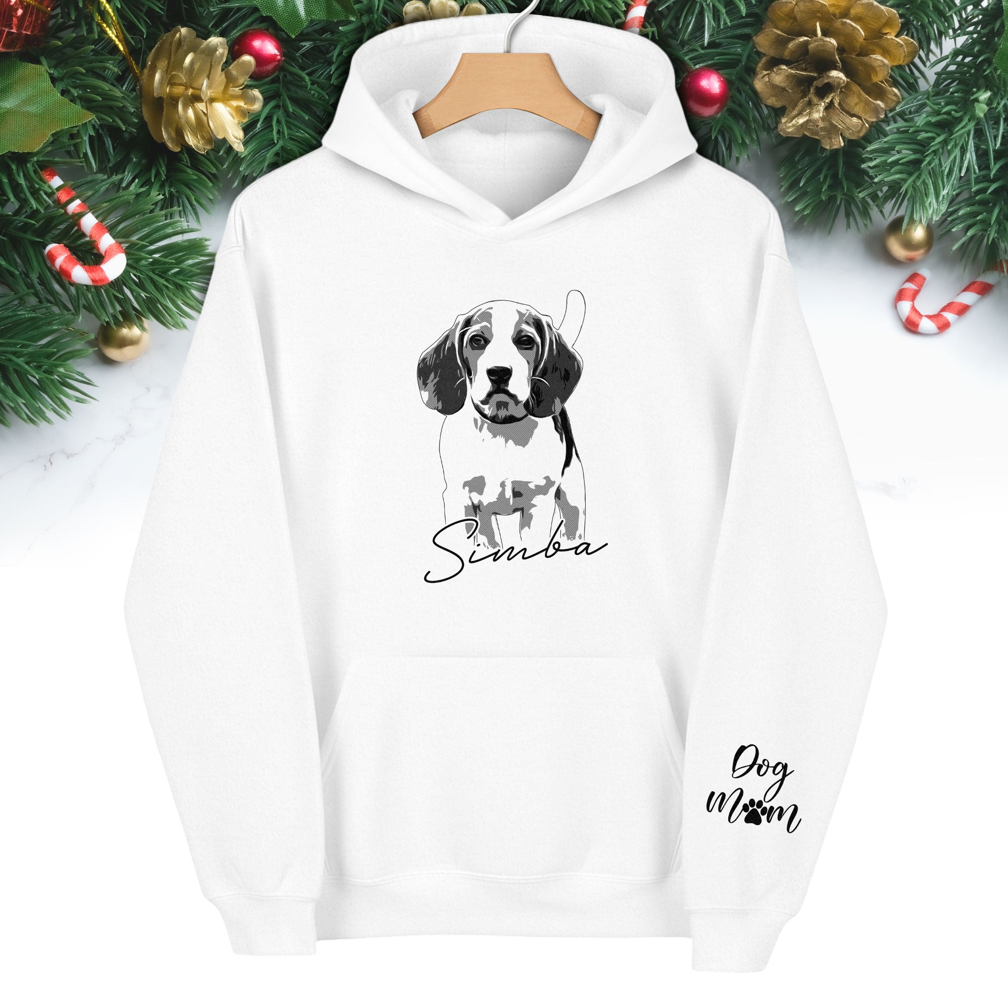 Custom Pet Portrait Hoodie – Dog Name Printed with Heart, Perfect Gift for Dog Lovers