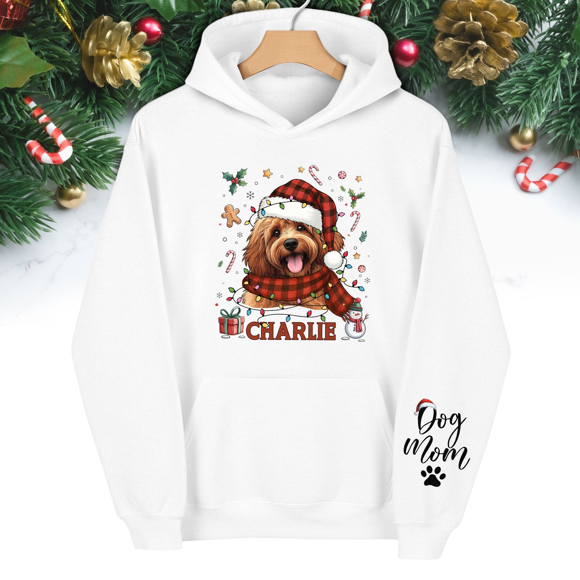 Personalized Dog Mom Hoodie – Custom Pet Photo Christmas Hoodie, Holiday Gift for Pet Lovers