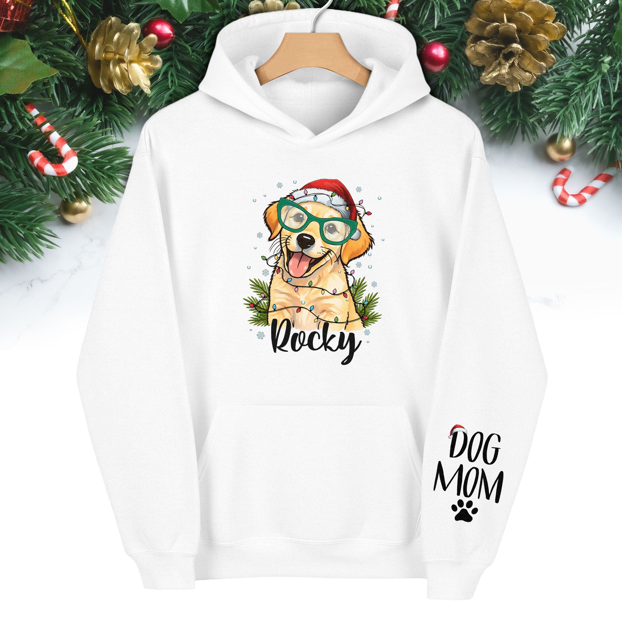 Custom Pet Photo Hoodie – Personalized Dog Mom Christmas Hoodie, Funny Gift for Women